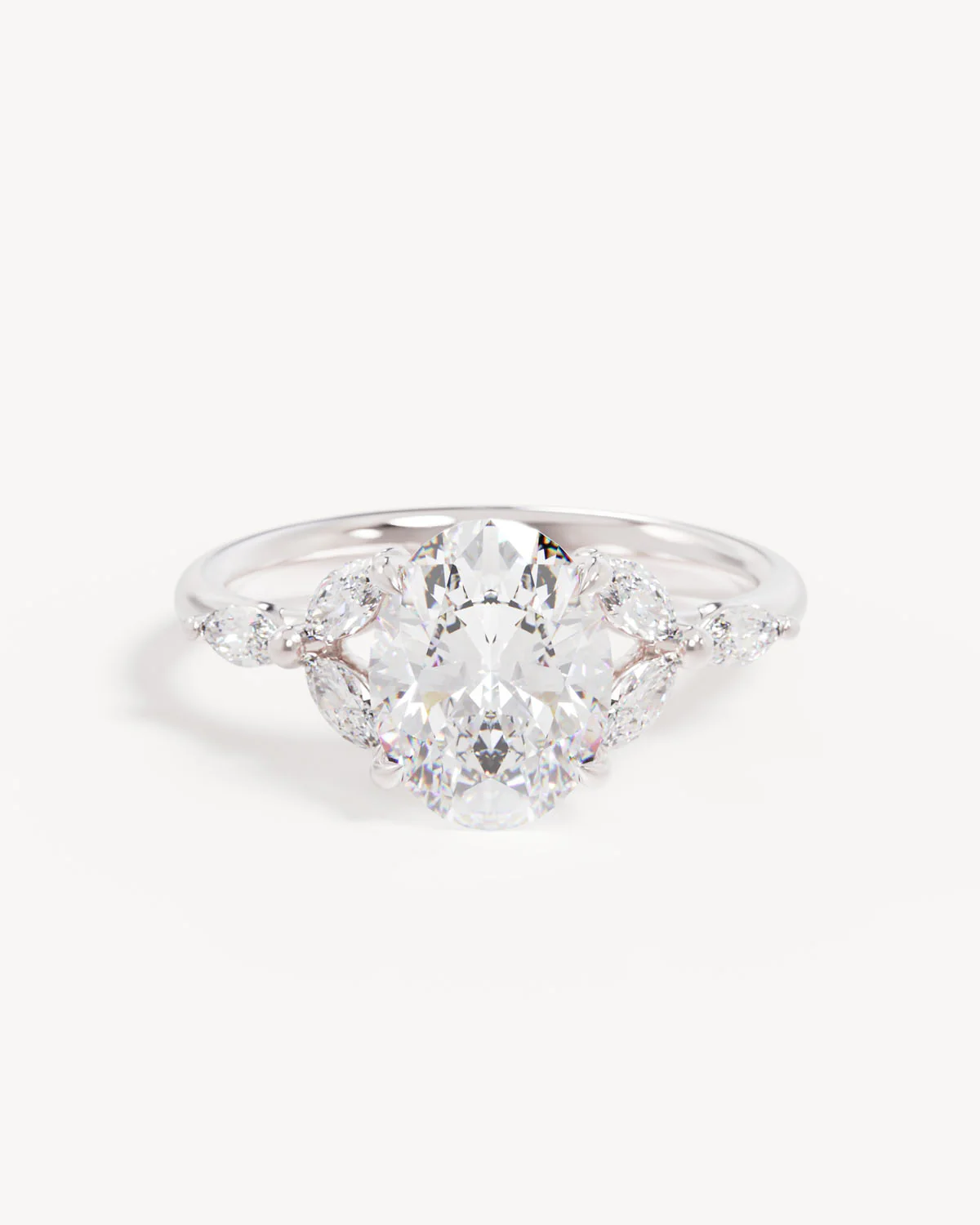 18k Solid White Gold Lotus Bloom Engagement Ring - Oval 2ct