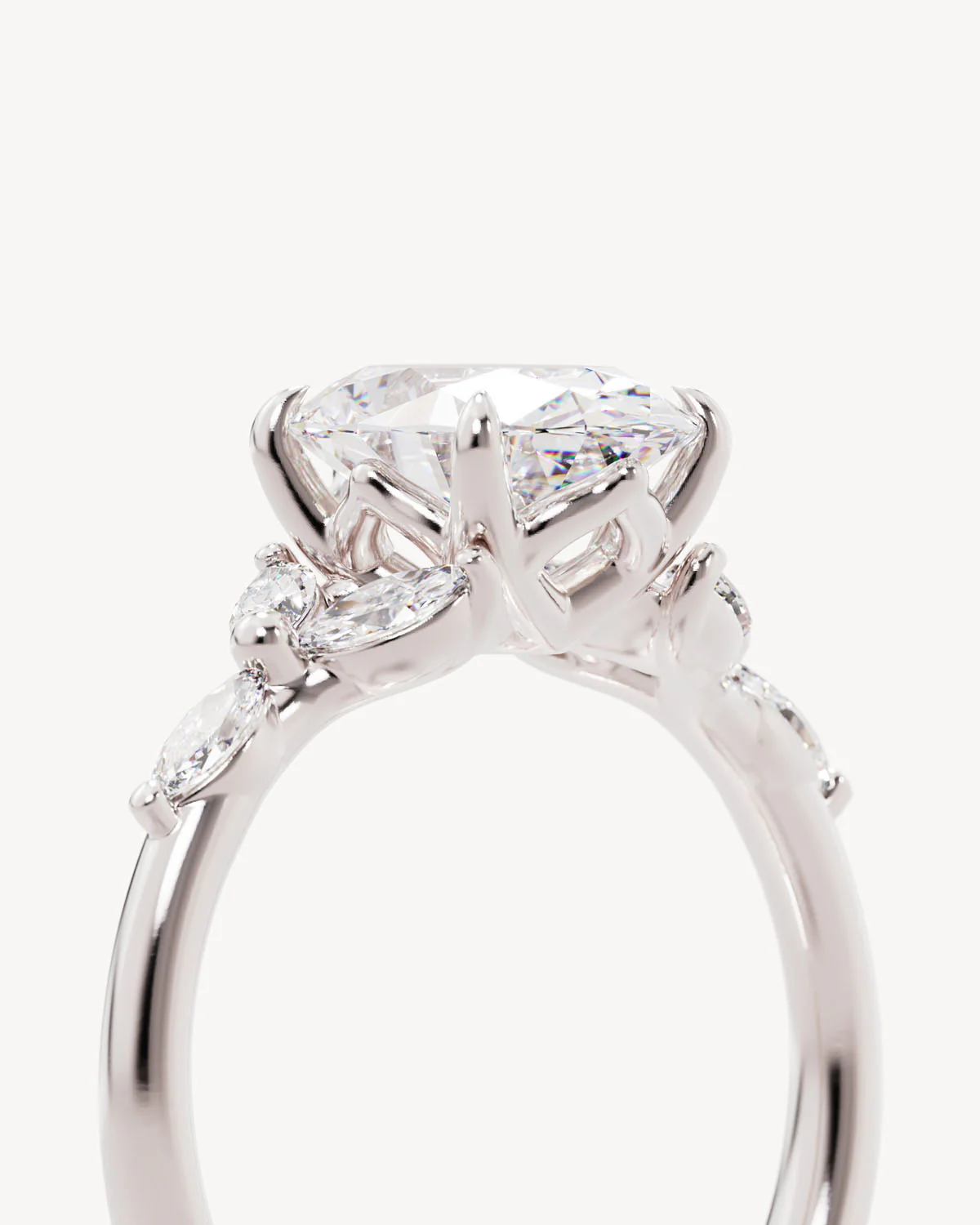 18k Solid White Gold Lotus Bloom Engagement Ring - Oval 2ct - Image 3
