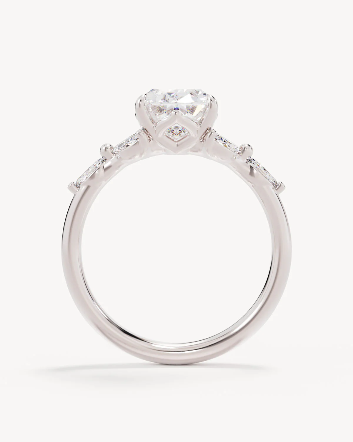 18k Solid White Gold Lotus Bloom Engagement Ring - Oval 2ct - Image 4