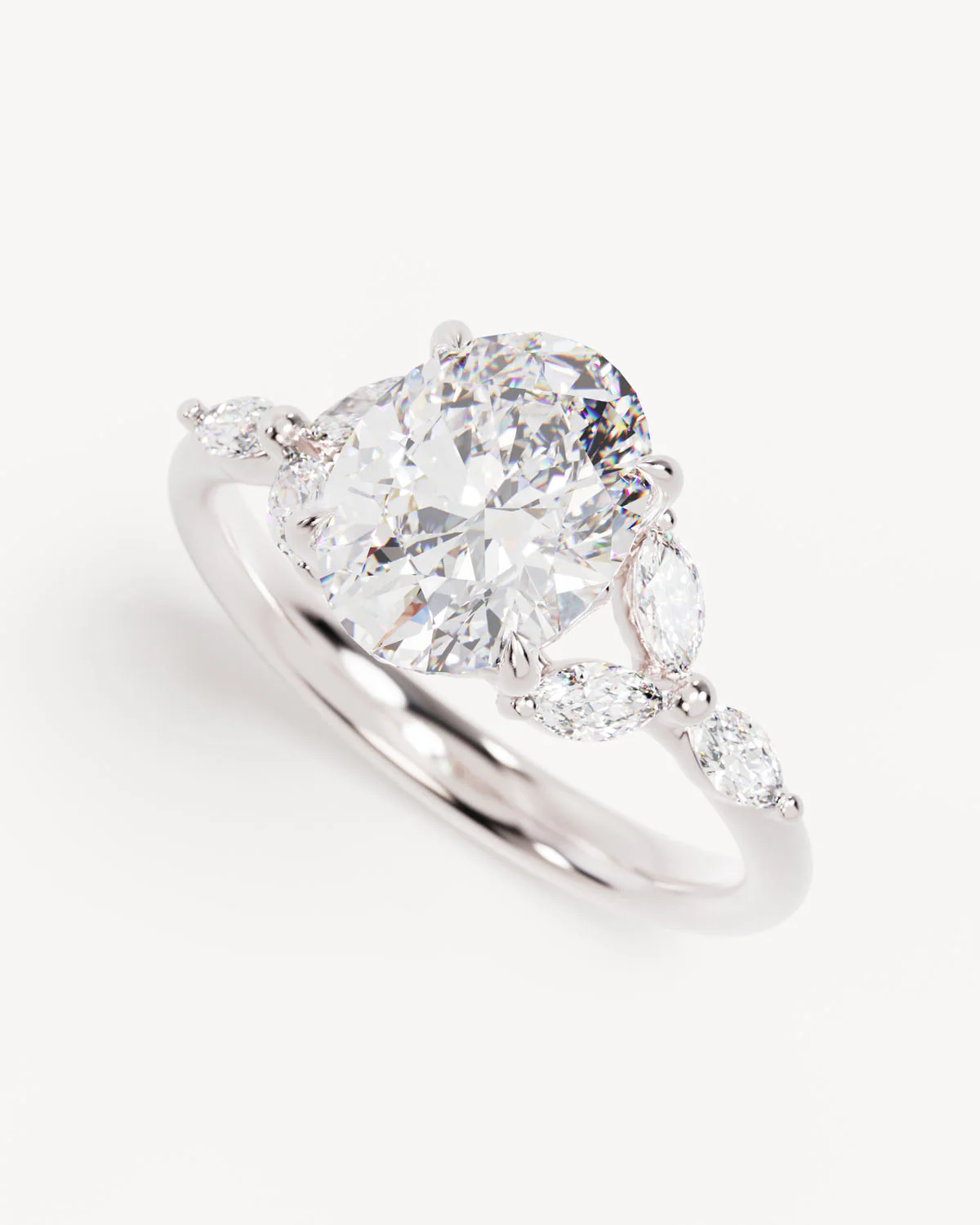 18k Solid White Gold Lotus Bloom Engagement Ring - Oval 2ct - Image 5