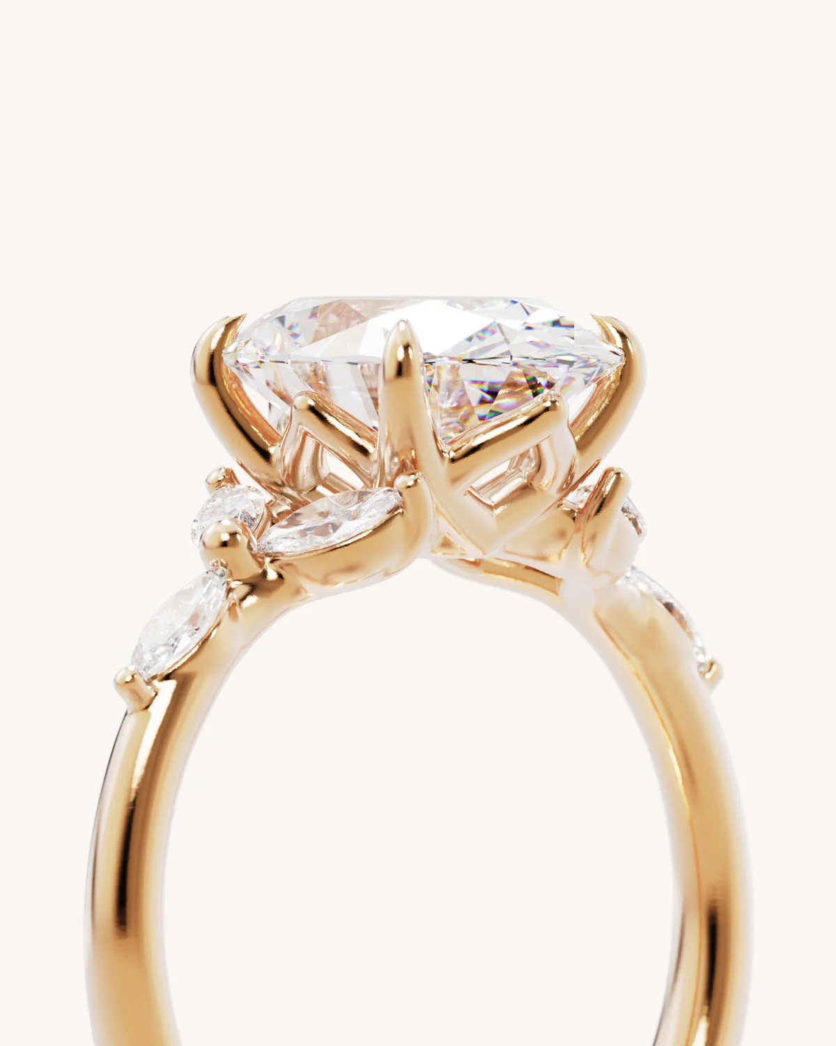 18k Solid Gold Lotus Bloom Engagement Ring - Oval 3ct - Image 3