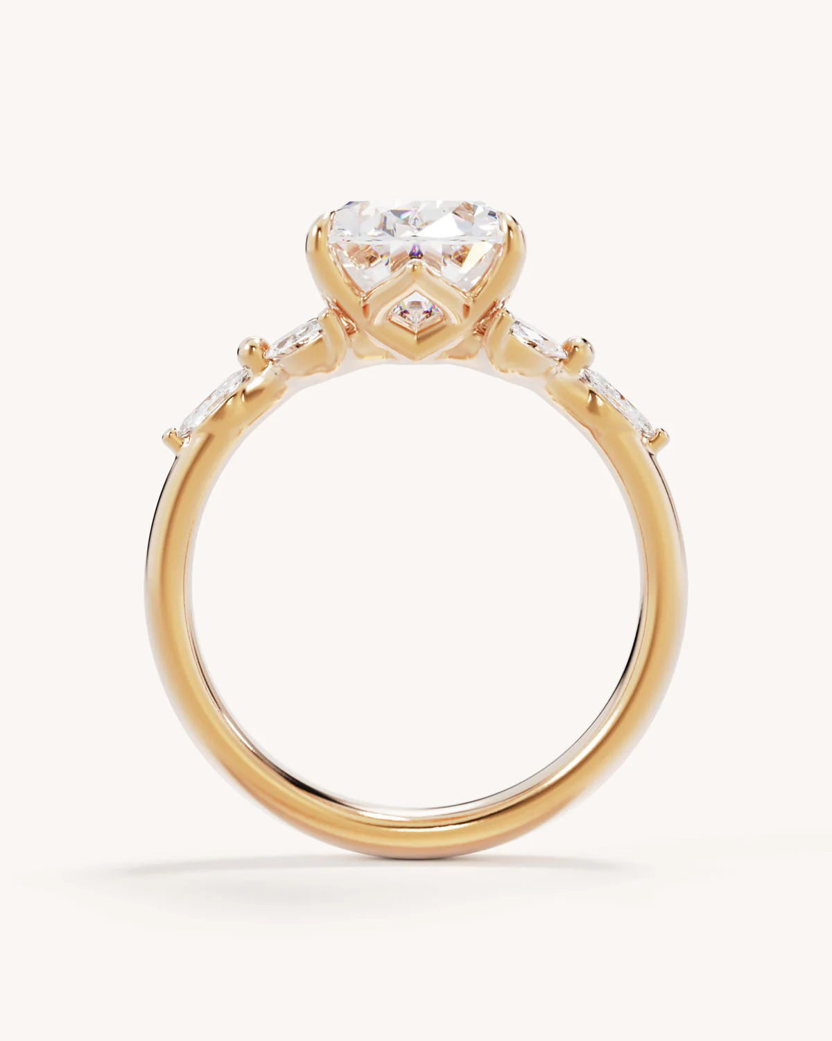 18k Solid Gold Lotus Bloom Engagement Ring - Oval 3ct - Image 4