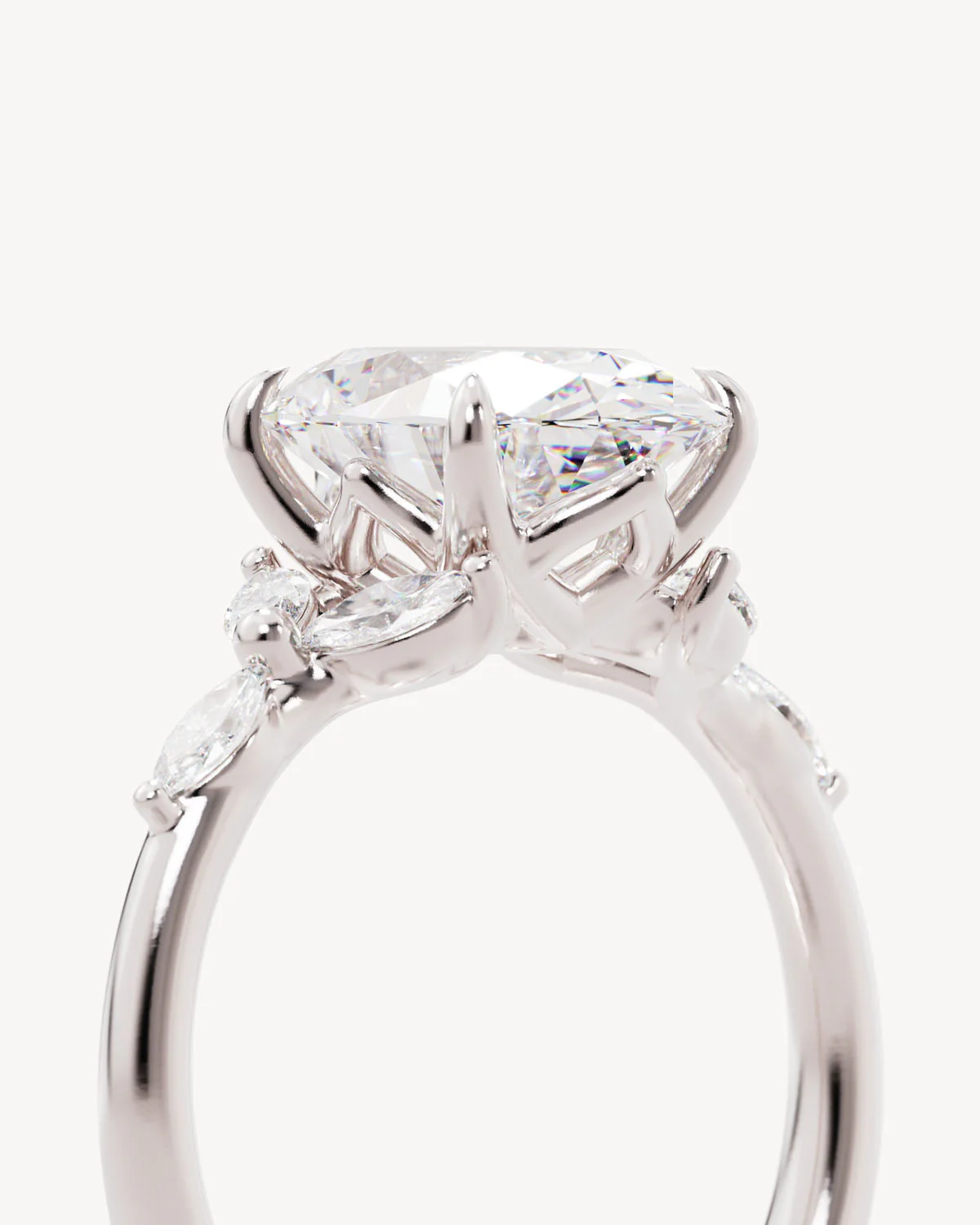18k Solid White Gold Lotus Bloom Engagement Ring - Oval 3ct - Image 3