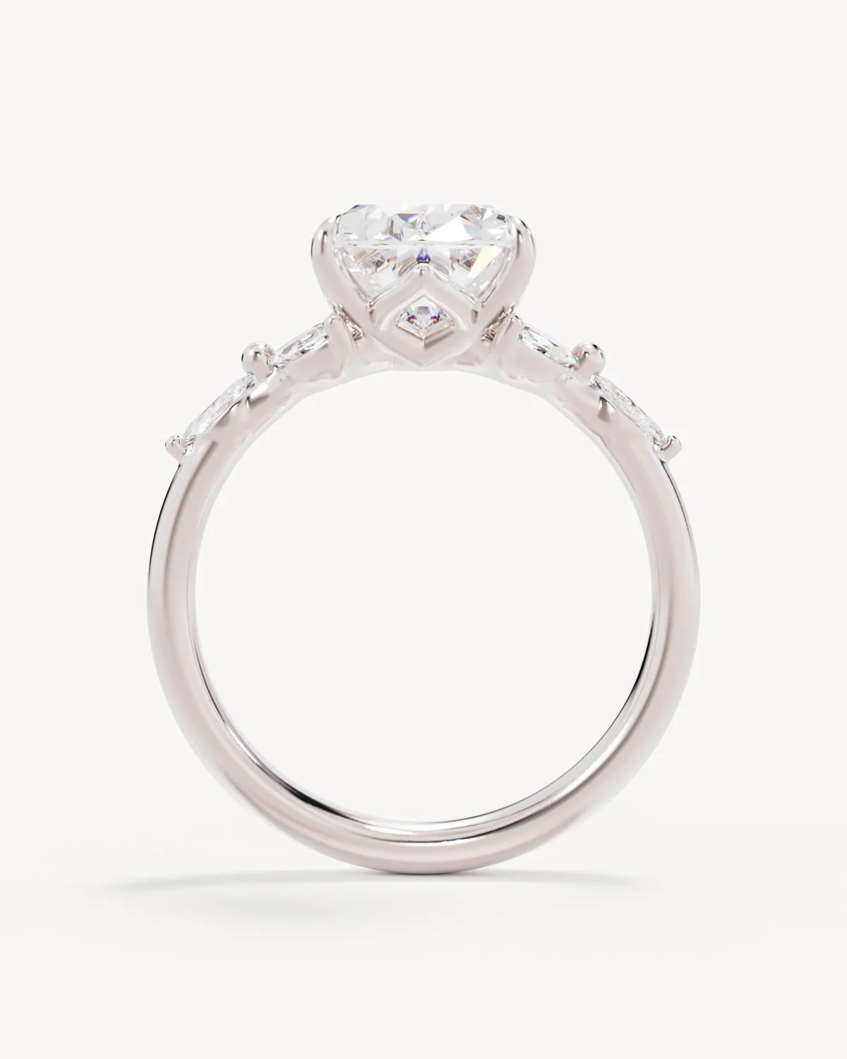 18k Solid White Gold Lotus Bloom Engagement Ring - Oval 3ct - Image 4