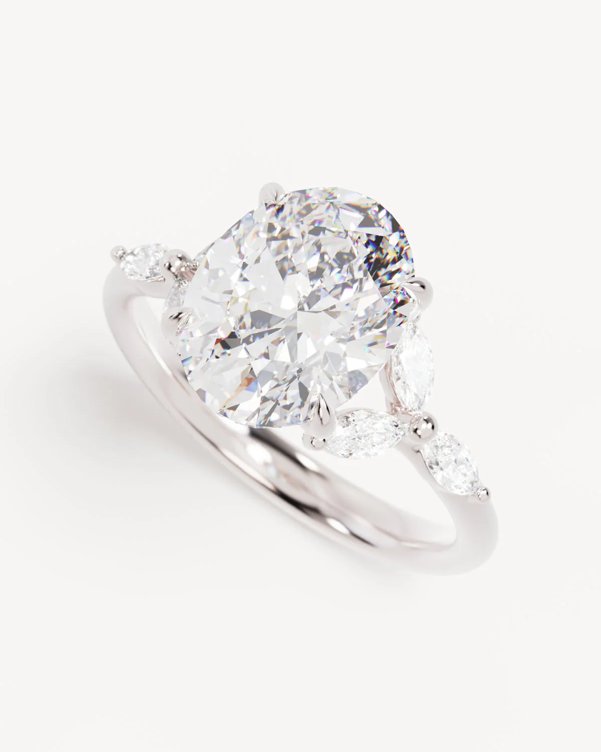 18k Solid White Gold Lotus Bloom Engagement Ring - Oval 3ct - Image 5