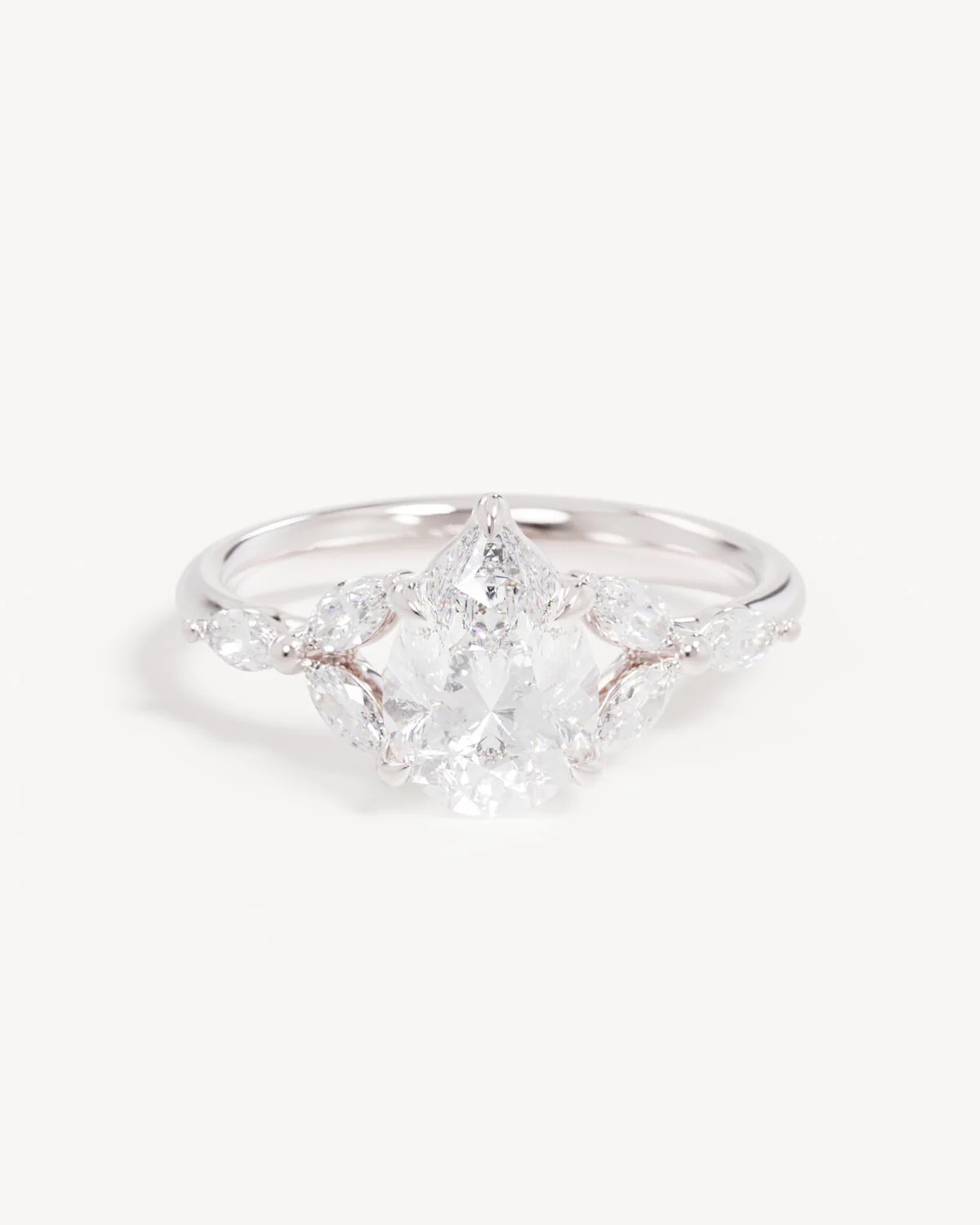 18k Solid White Gold Lotus Bloom Engagement Ring - Pear 1.5ct