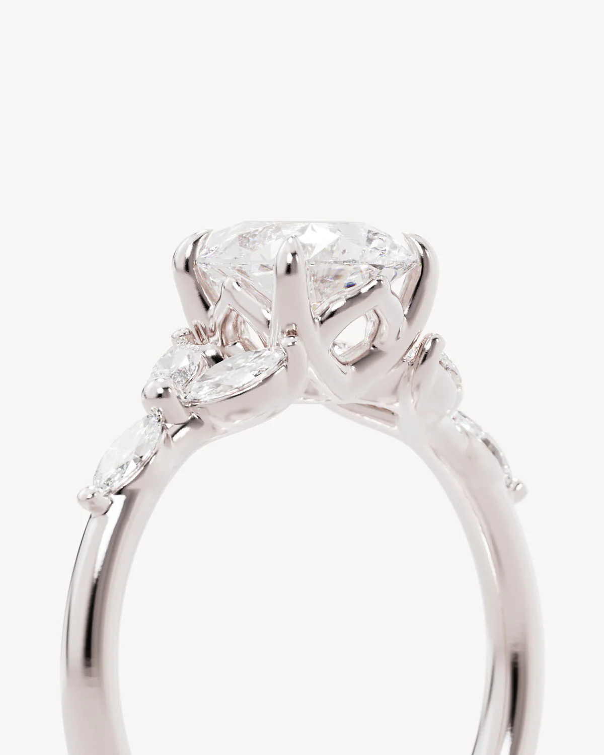 18k Solid White Gold Lotus Bloom Engagement Ring - Pear 1.5ct - Image 3
