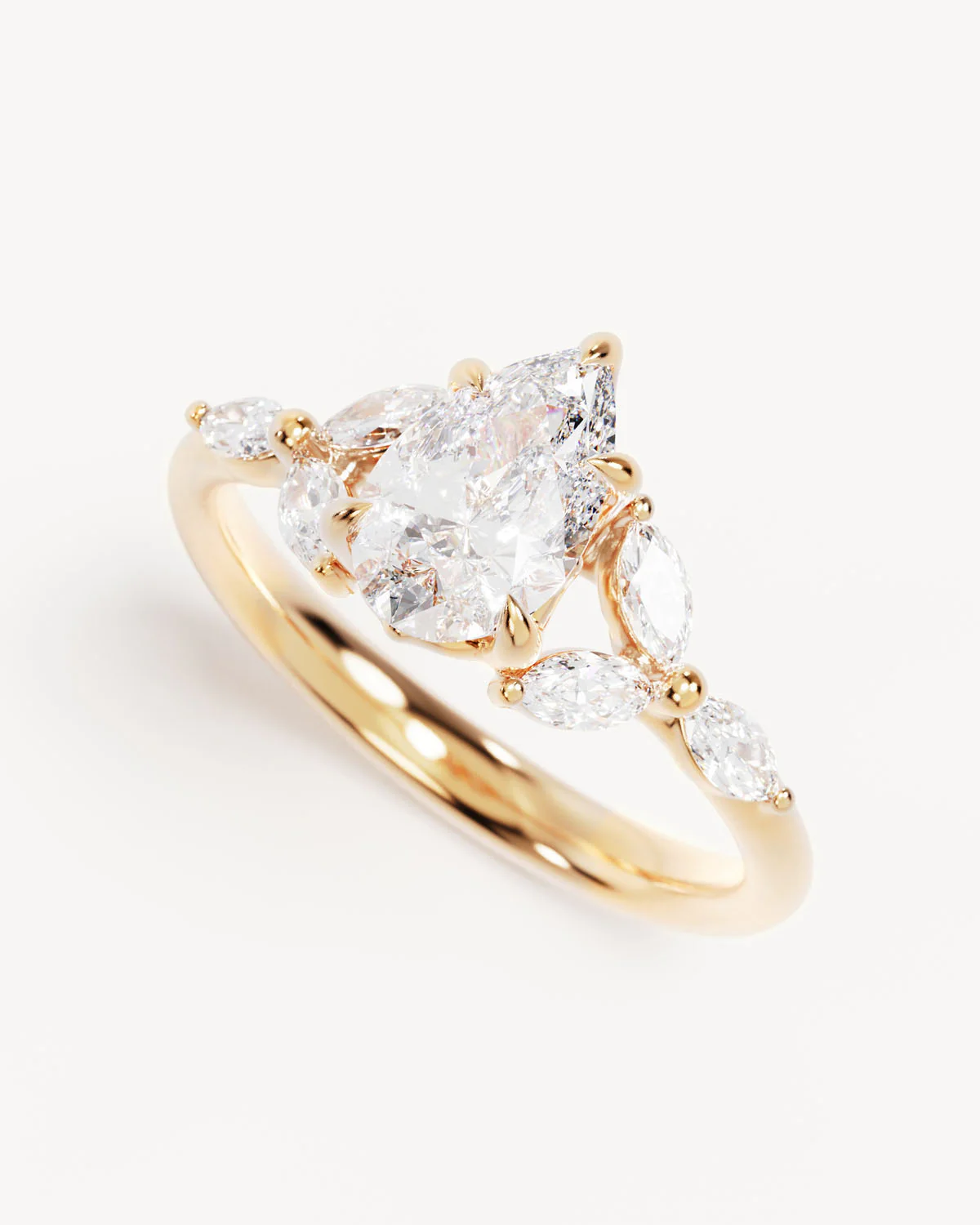18k Solid Gold Lotus Bloom Engagement Ring - Pear - Image 5