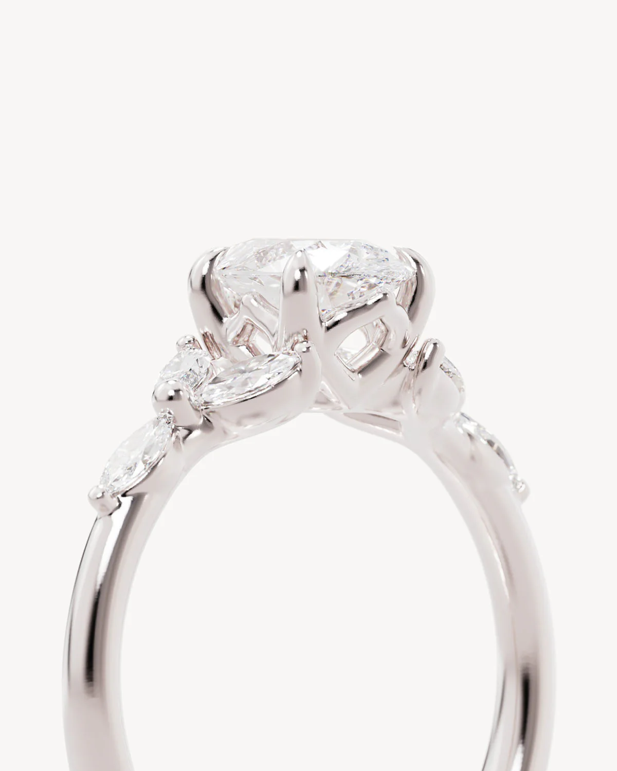 18k Solid White Gold Lotus Bloom Engagement Ring - Pear - Image 3