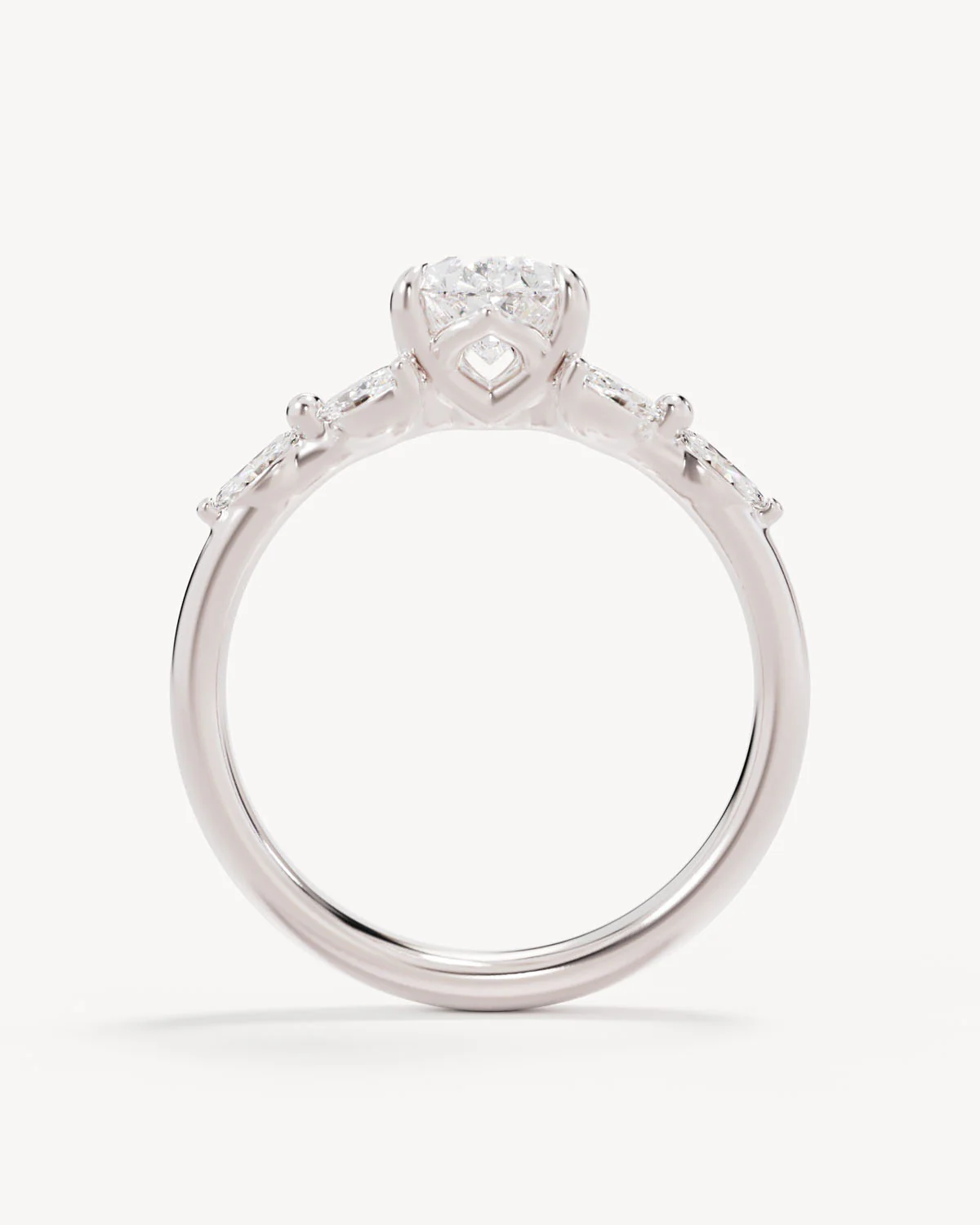 18k Solid White Gold Lotus Bloom Engagement Ring - Pear - Image 4