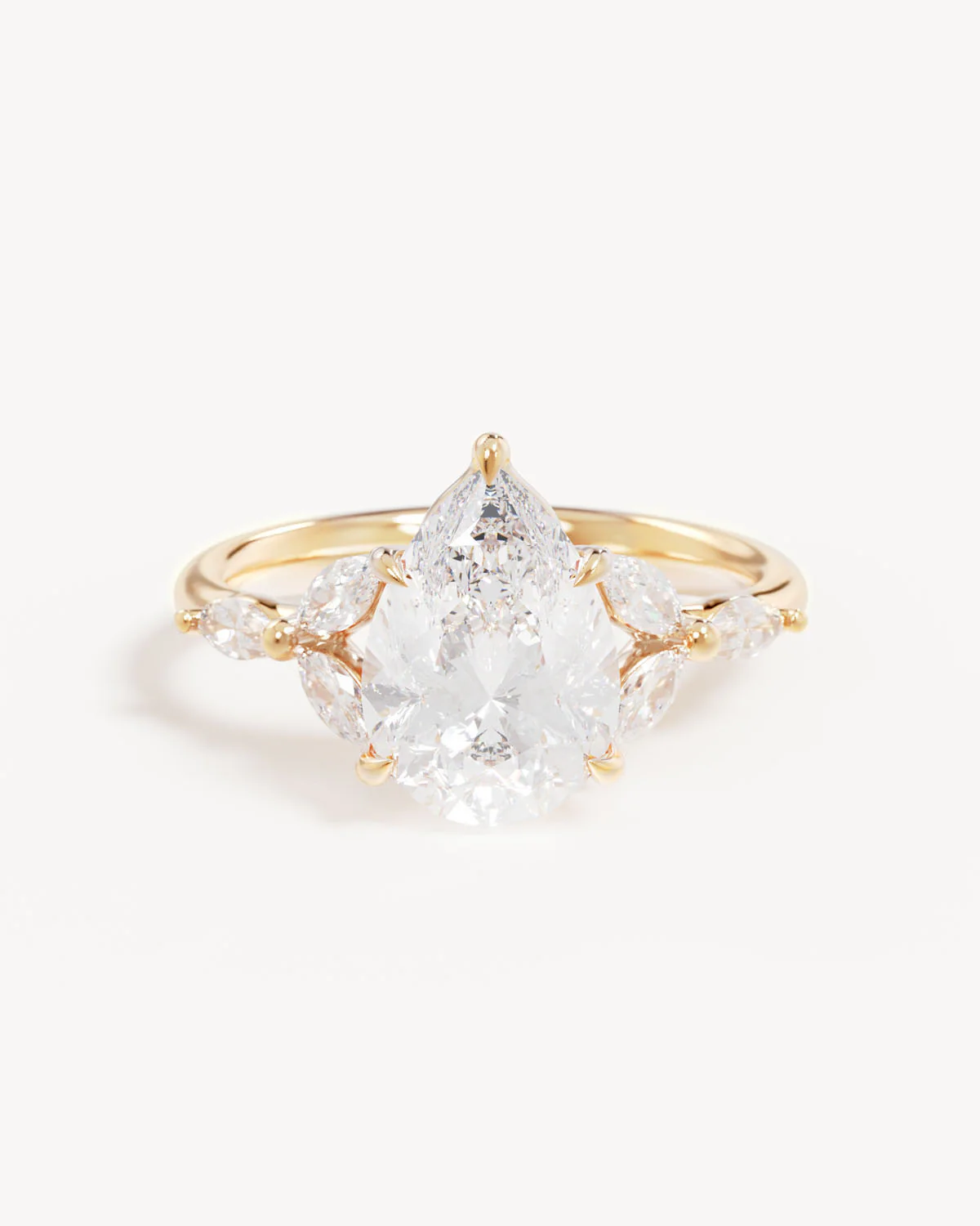 18k Solid Gold Lotus Bloom Engagement Ring - Pear 2.5ct