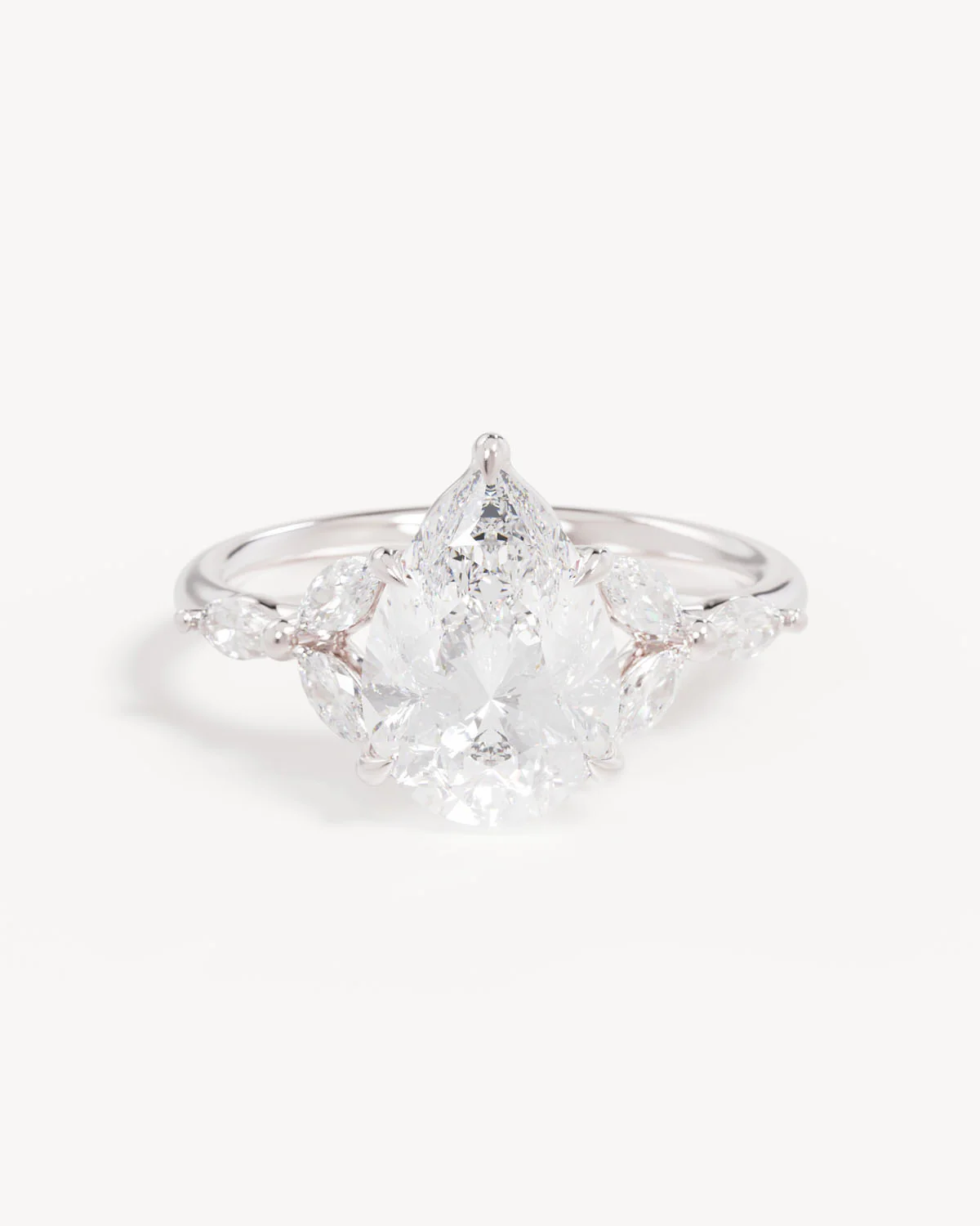 18k Solid White Gold Lotus Bloom Engagement Ring - Pear 2.5ct