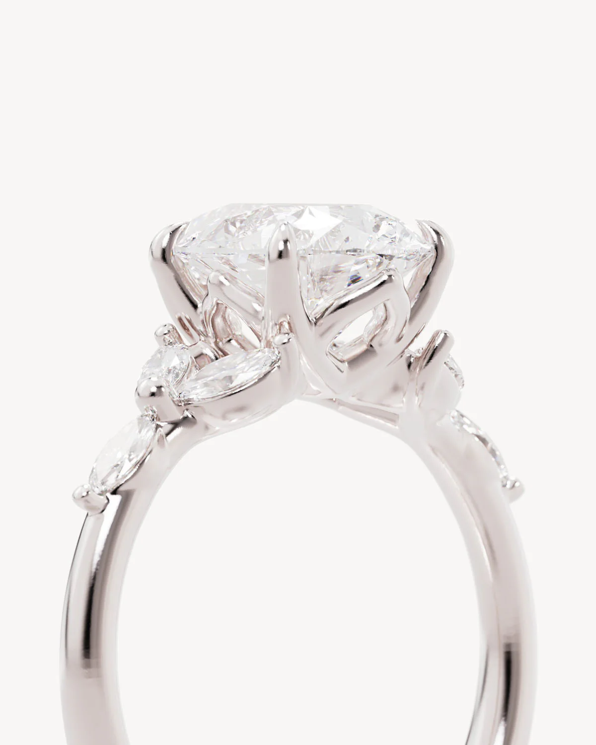 18k Solid White Gold Lotus Bloom Engagement Ring - Pear 2.5ct - Image 3