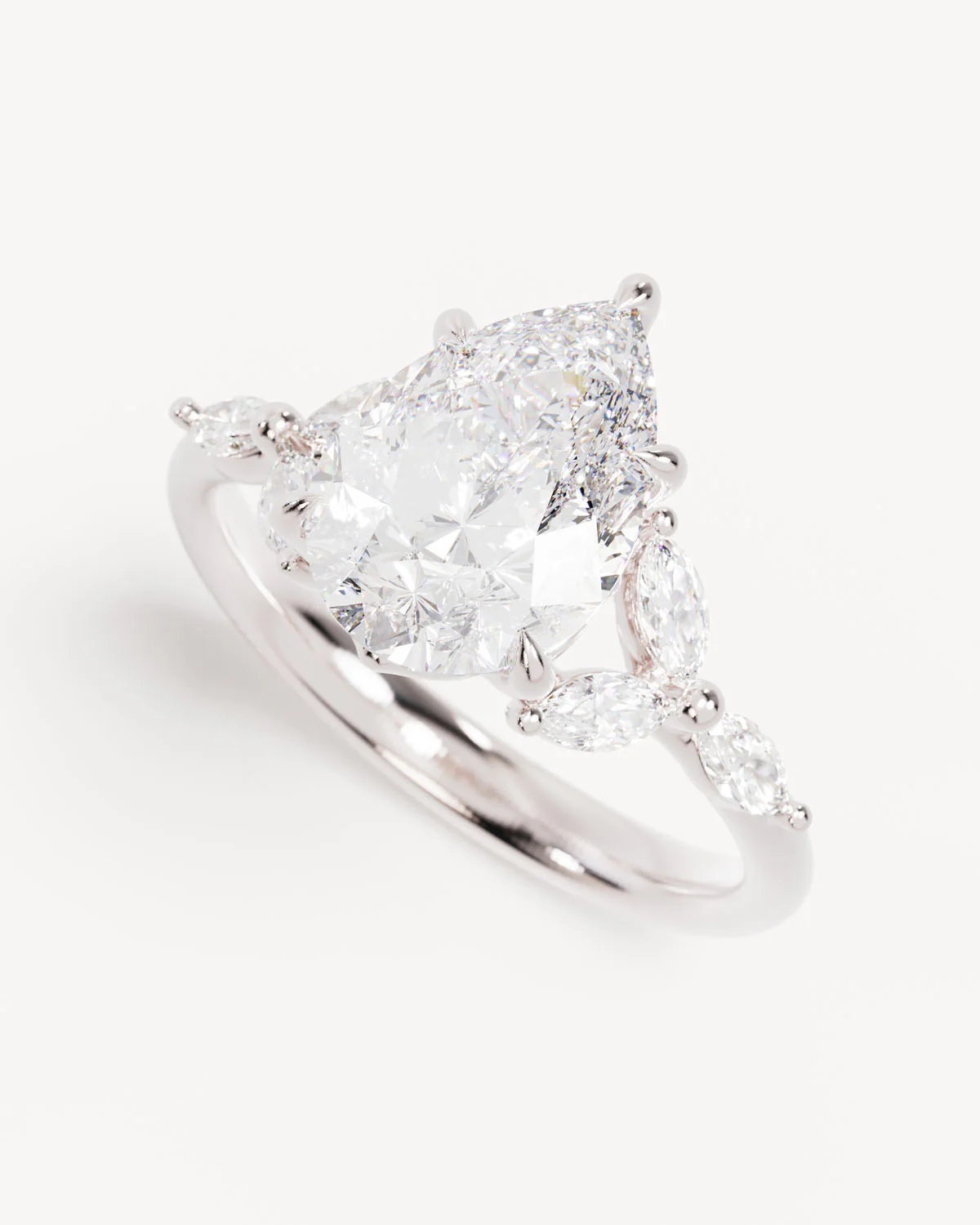 18k Solid White Gold Lotus Bloom Engagement Ring - Pear 2.5ct - Image 5