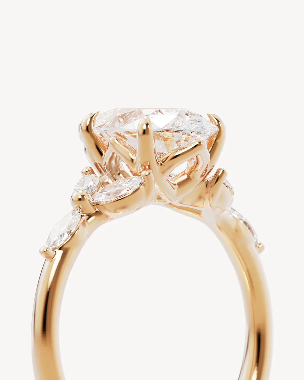 18k Solid Gold Lotus Bloom Engagement Ring - Pear 2ct - Image 3