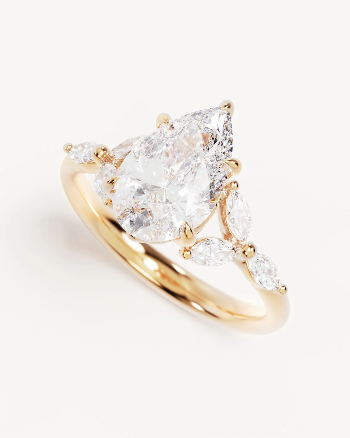 18k Solid Gold Lotus Bloom Engagement Ring - Pear 2ct - Image 5