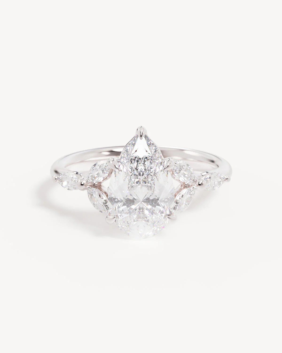 18k Solid White Gold Lotus Bloom Engagement Ring - Pear 2ct