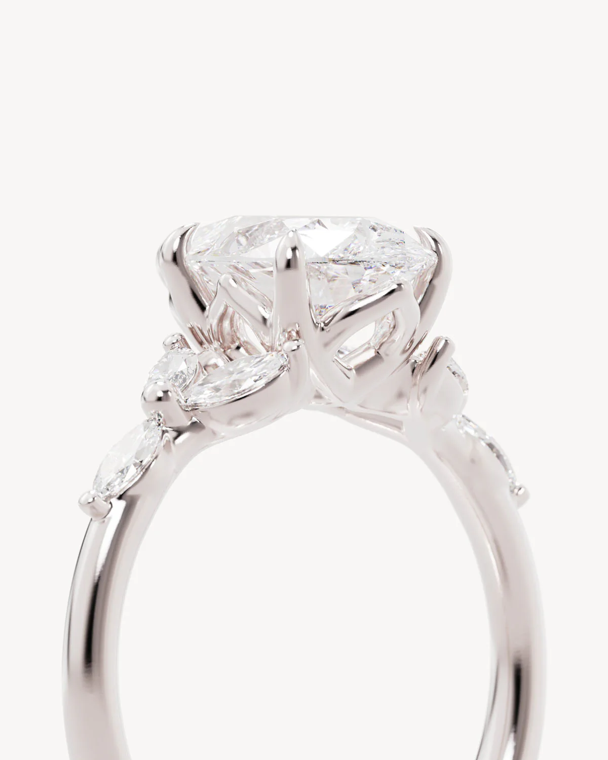 18k Solid White Gold Lotus Bloom Engagement Ring - Pear 2ct - Image 3