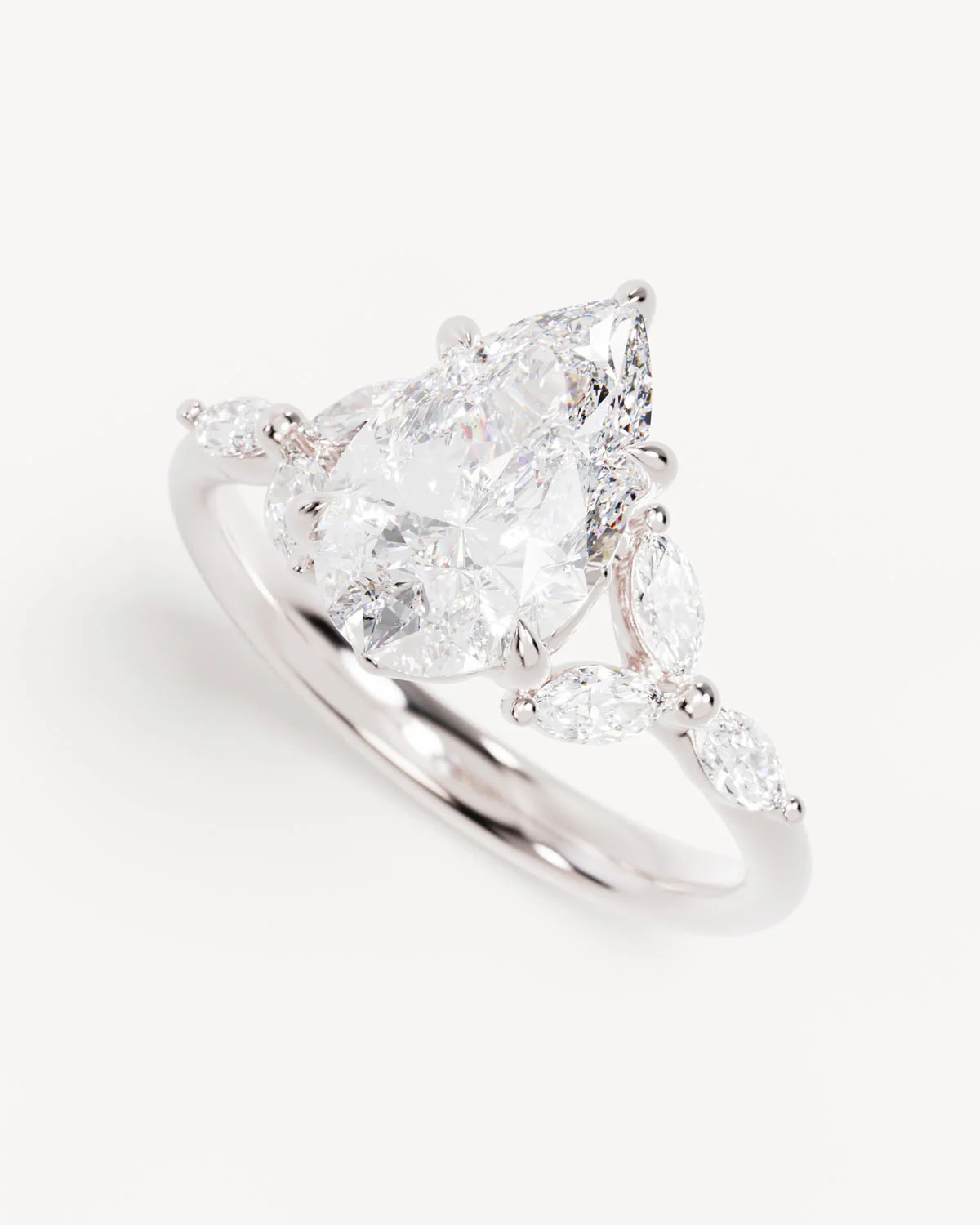 18k Solid White Gold Lotus Bloom Engagement Ring - Pear 2ct - Image 5