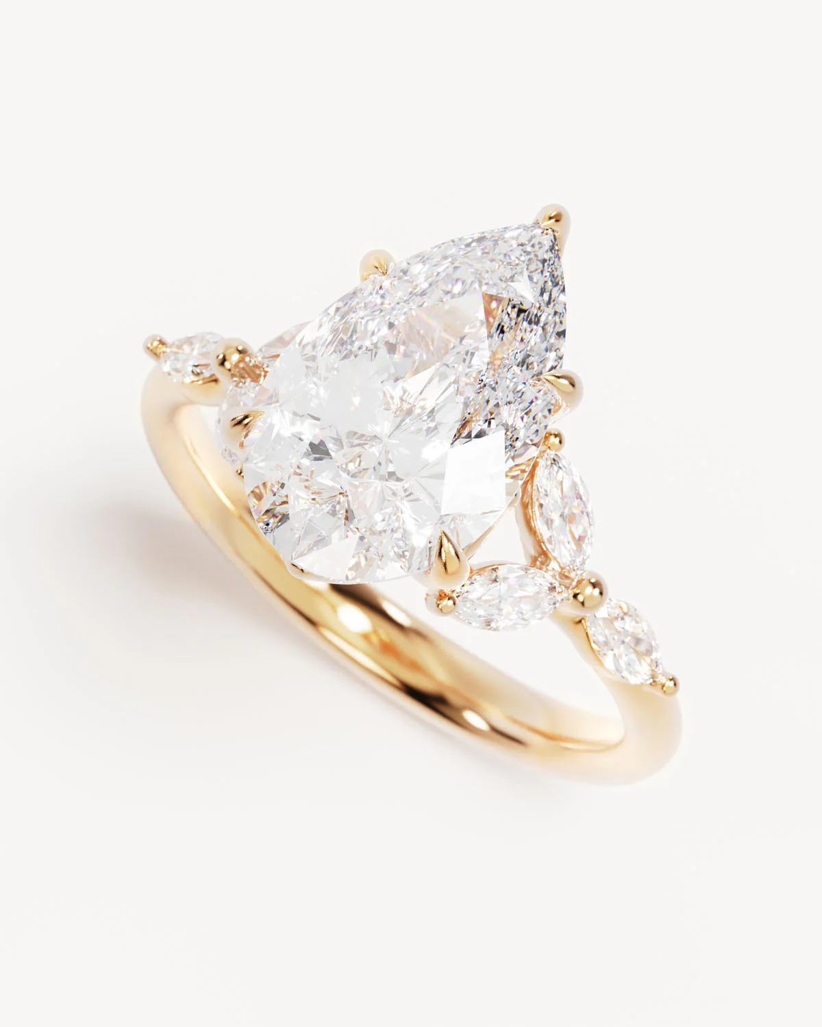 18k Solid Gold Lotus Bloom Engagement Ring - Pear 3ct - Image 5
