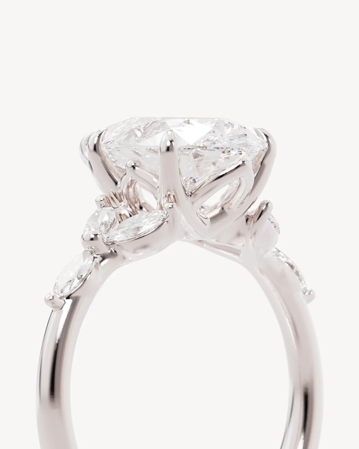 18k Solid White Gold Lotus Bloom Engagement Ring - Pear 3ct - Image 3