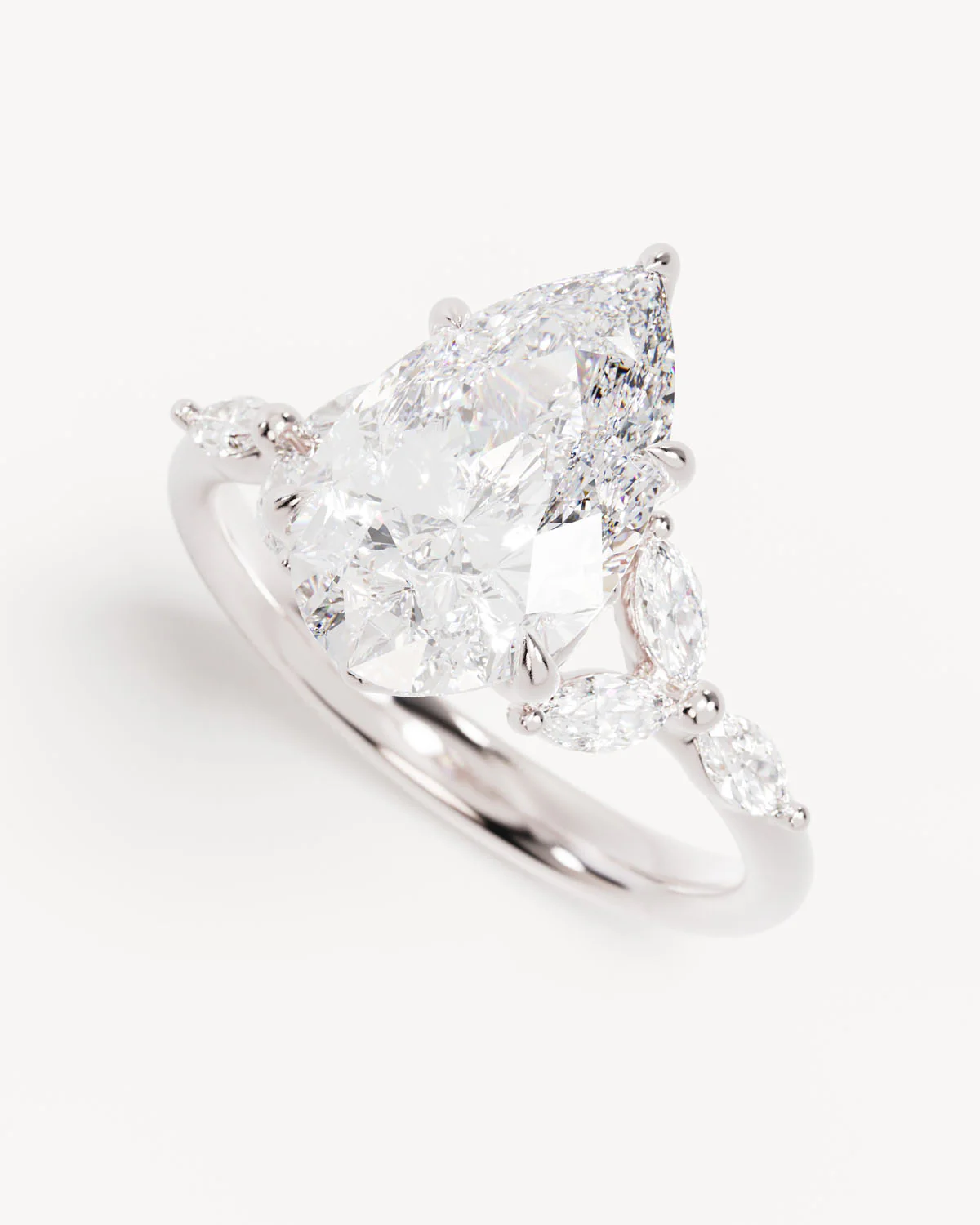 18k Solid White Gold Lotus Bloom Engagement Ring - Pear 3ct - Image 5