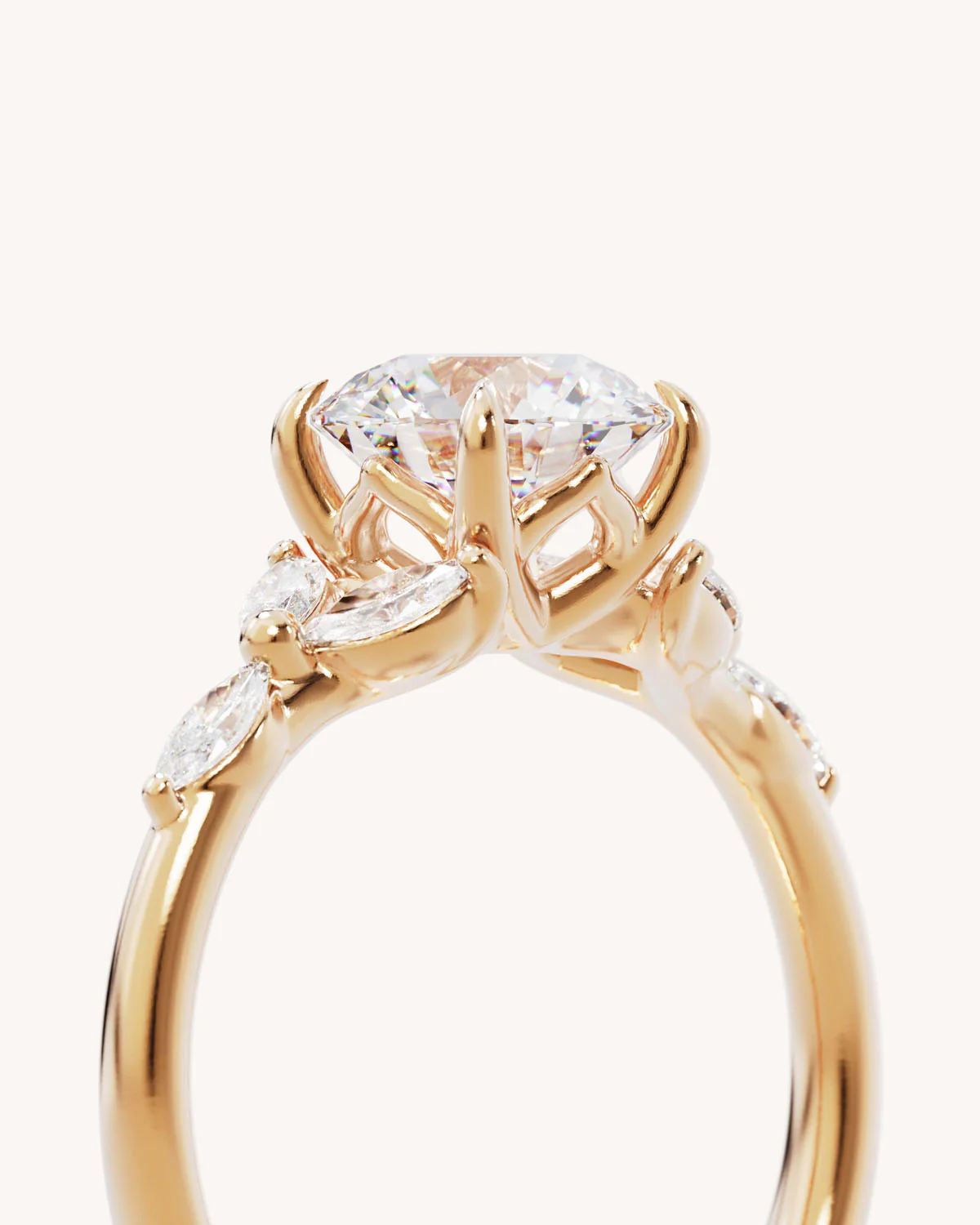 18k Solid Gold Lotus Bloom Engagement Ring - Round 1.5ct - Image 3