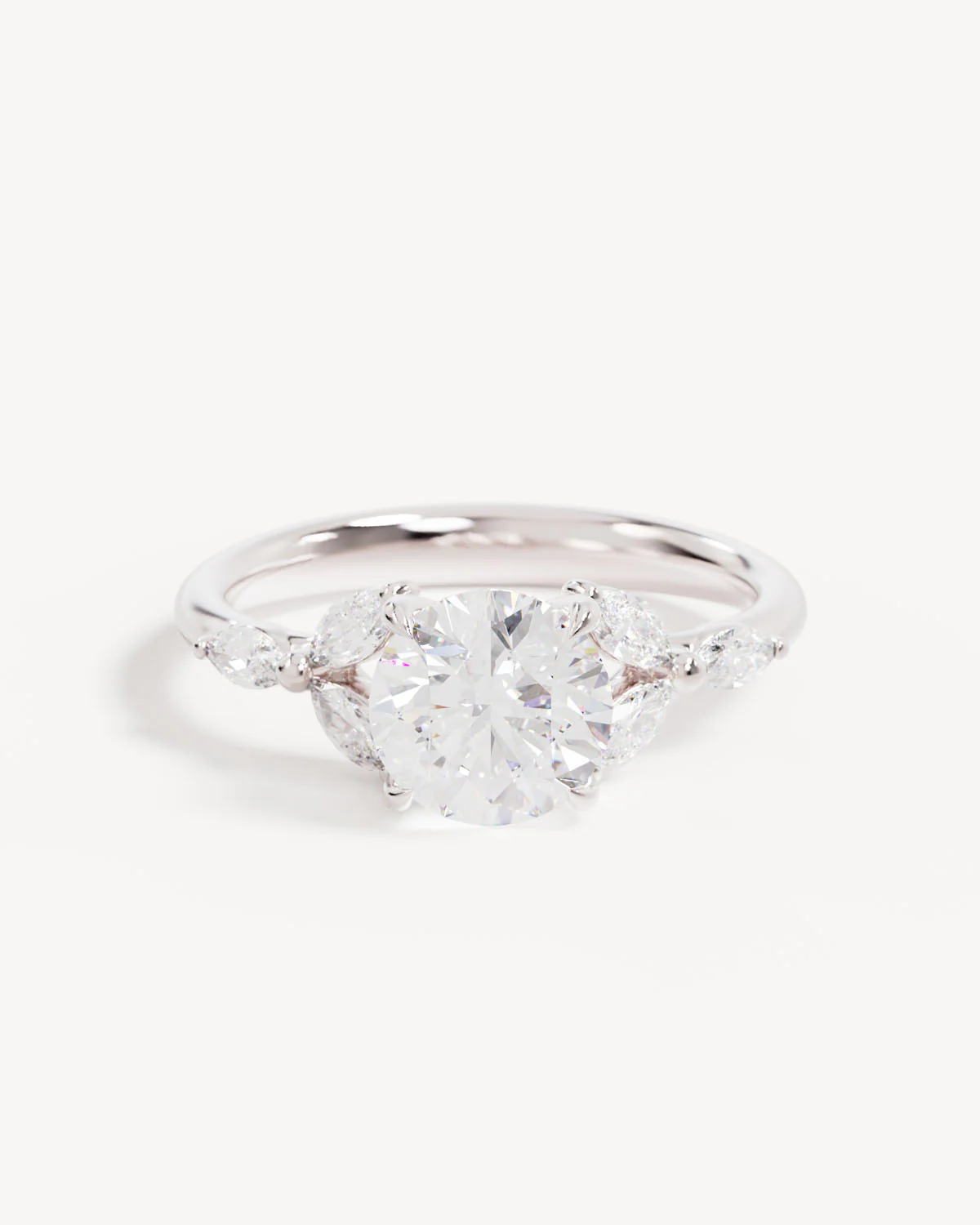 18k Solid White Gold Lotus Bloom Engagement Ring - Round 1.5ct
