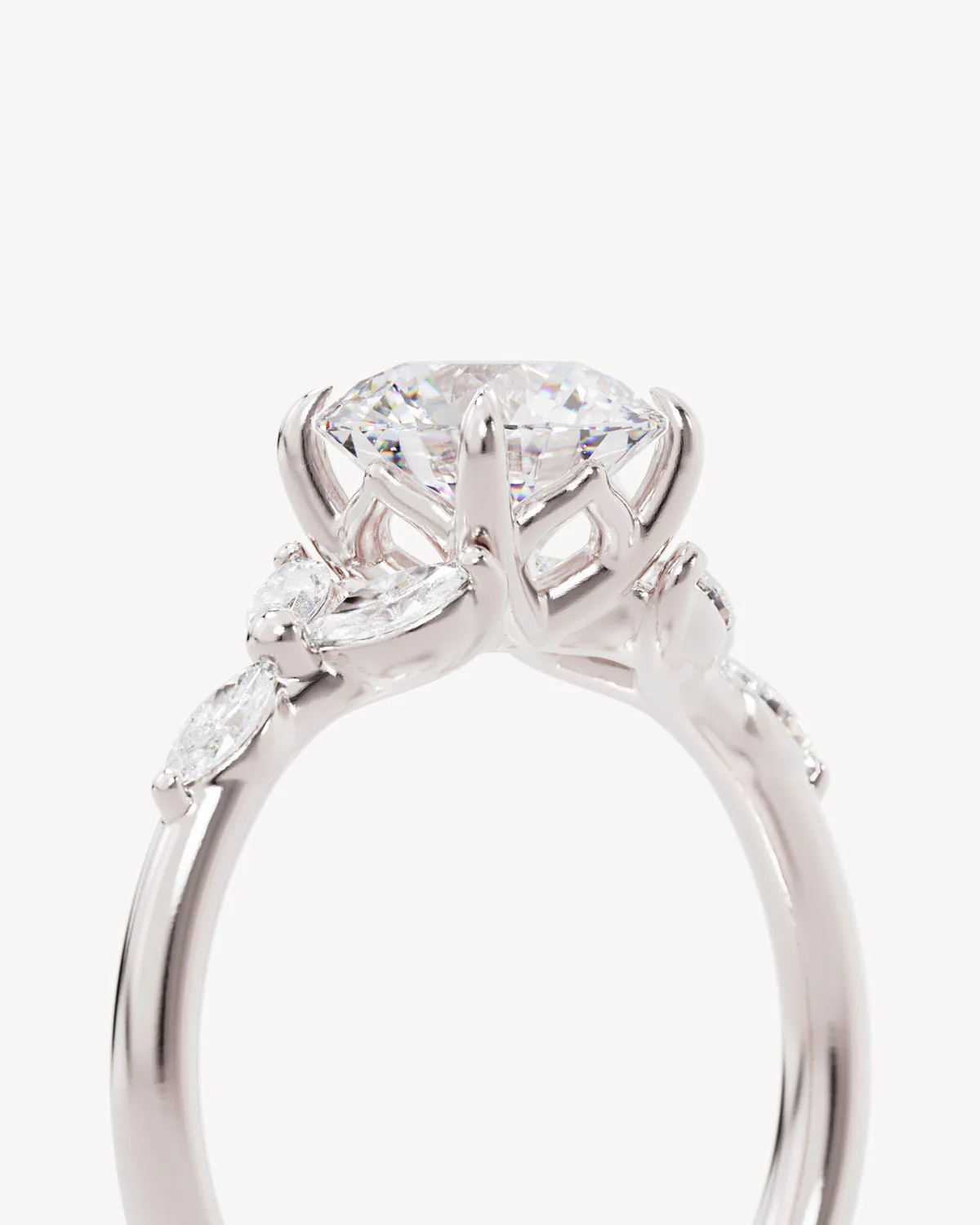 18k Solid White Gold Lotus Bloom Engagement Ring - Round 1.5ct - Image 3