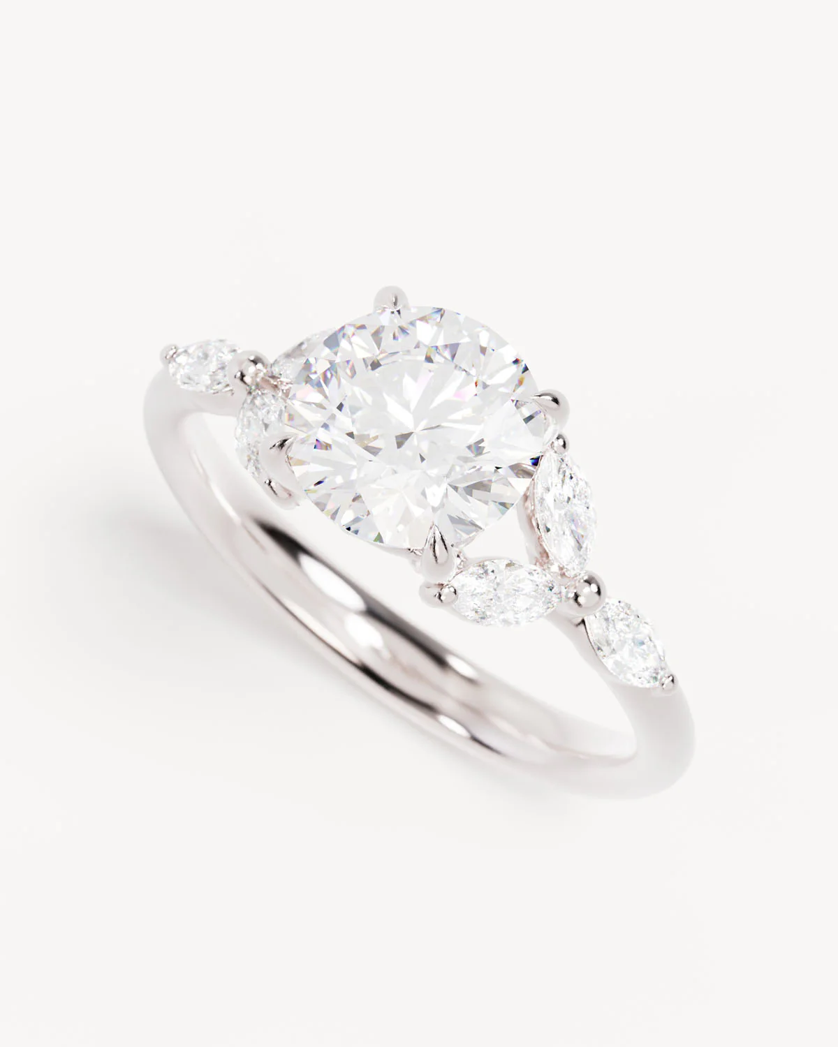 18k Solid White Gold Lotus Bloom Engagement Ring - Round 1.5ct - Image 5