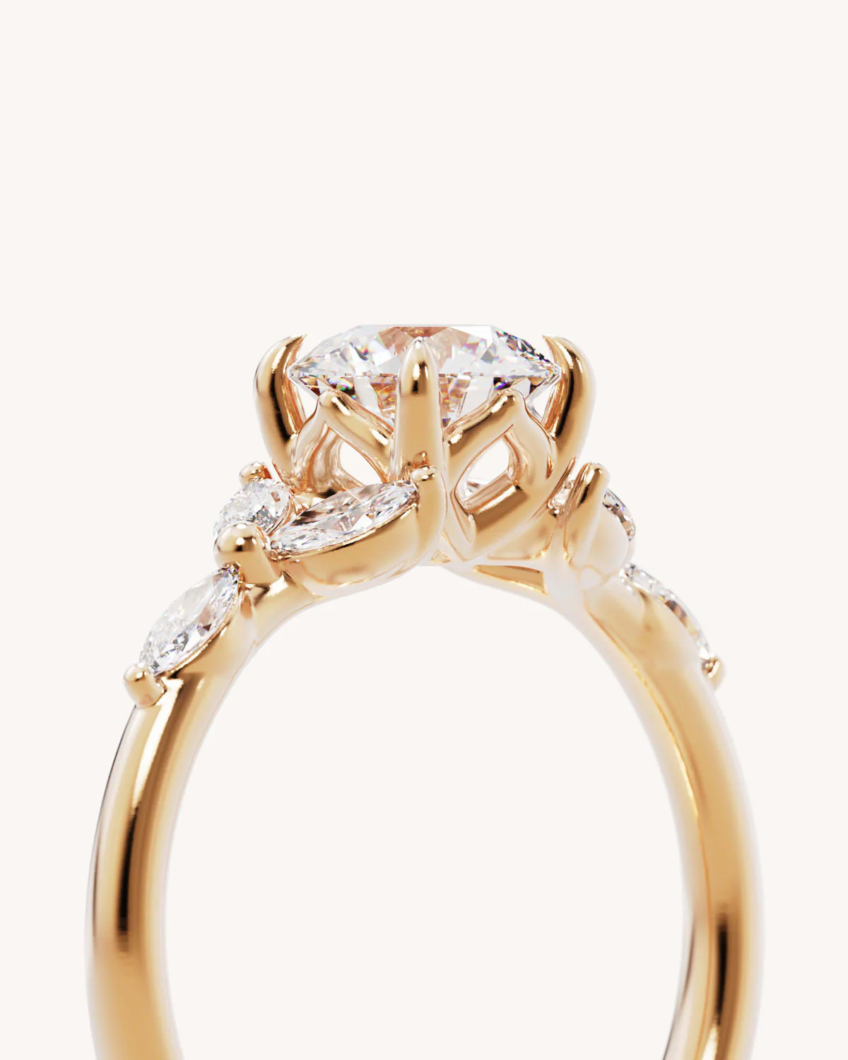 18k Solid Gold Lotus Bloom Engagement Ring - Round - Image 3