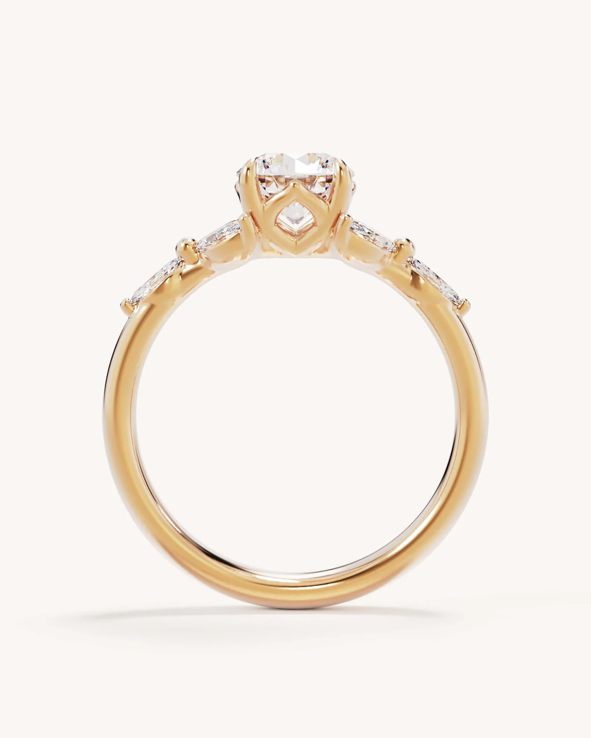 18k Solid Gold Lotus Bloom Engagement Ring - Round - Image 4