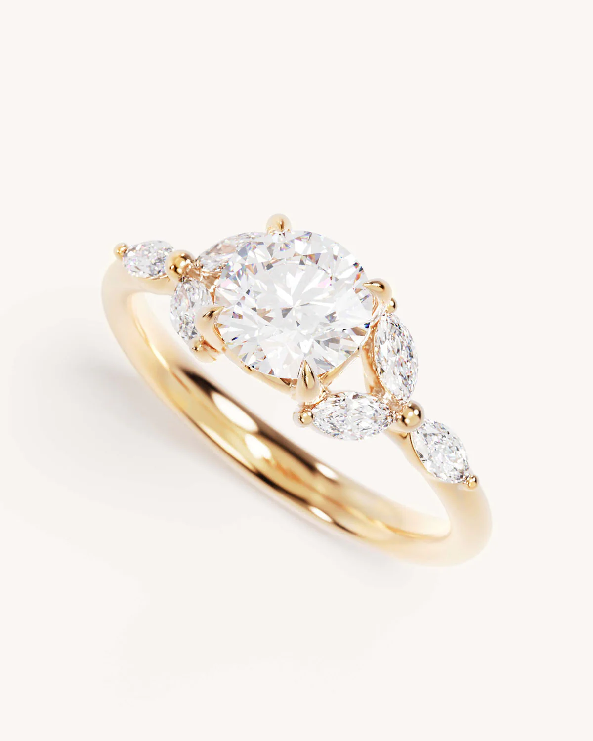 18k Solid Gold Lotus Bloom Engagement Ring - Round - Image 5