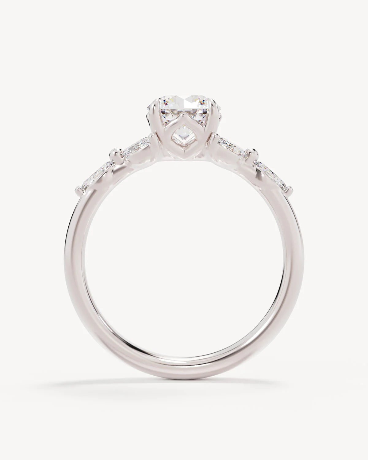 18k Solid White Gold Lotus Bloom Engagement Ring - Round - Image 4