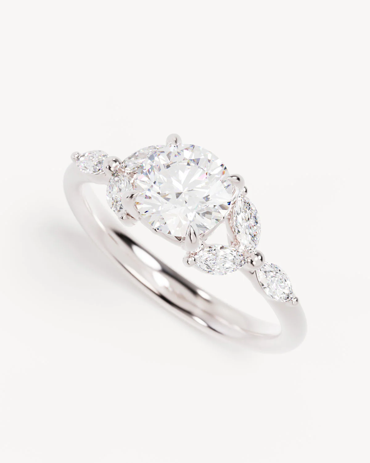 18k Solid White Gold Lotus Bloom Engagement Ring - Round - Image 5