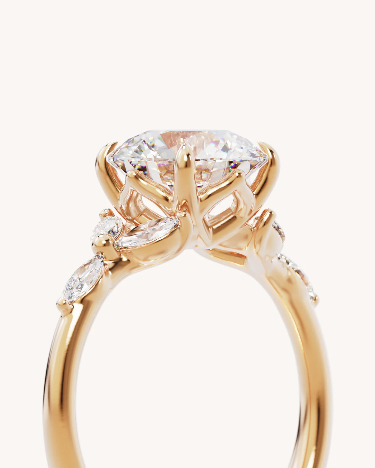 18k Solid Gold Lotus Bloom Engagement Ring - Round 2.5ct - Image 3