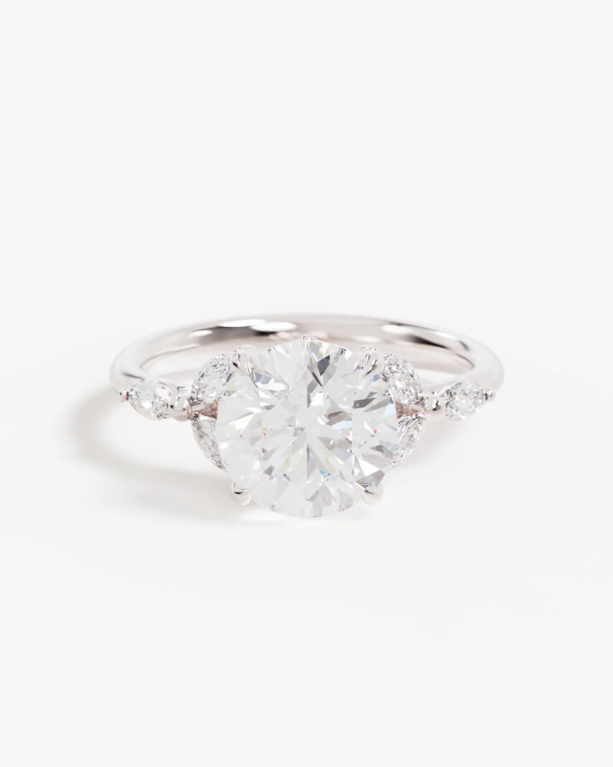18k Solid White Gold Lotus Bloom Engagement Ring - Round 2.5ct