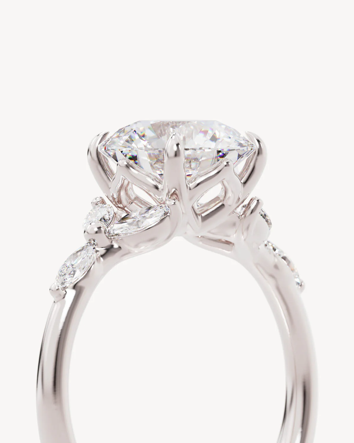 18k Solid White Gold Lotus Bloom Engagement Ring - Round 2.5ct - Image 3