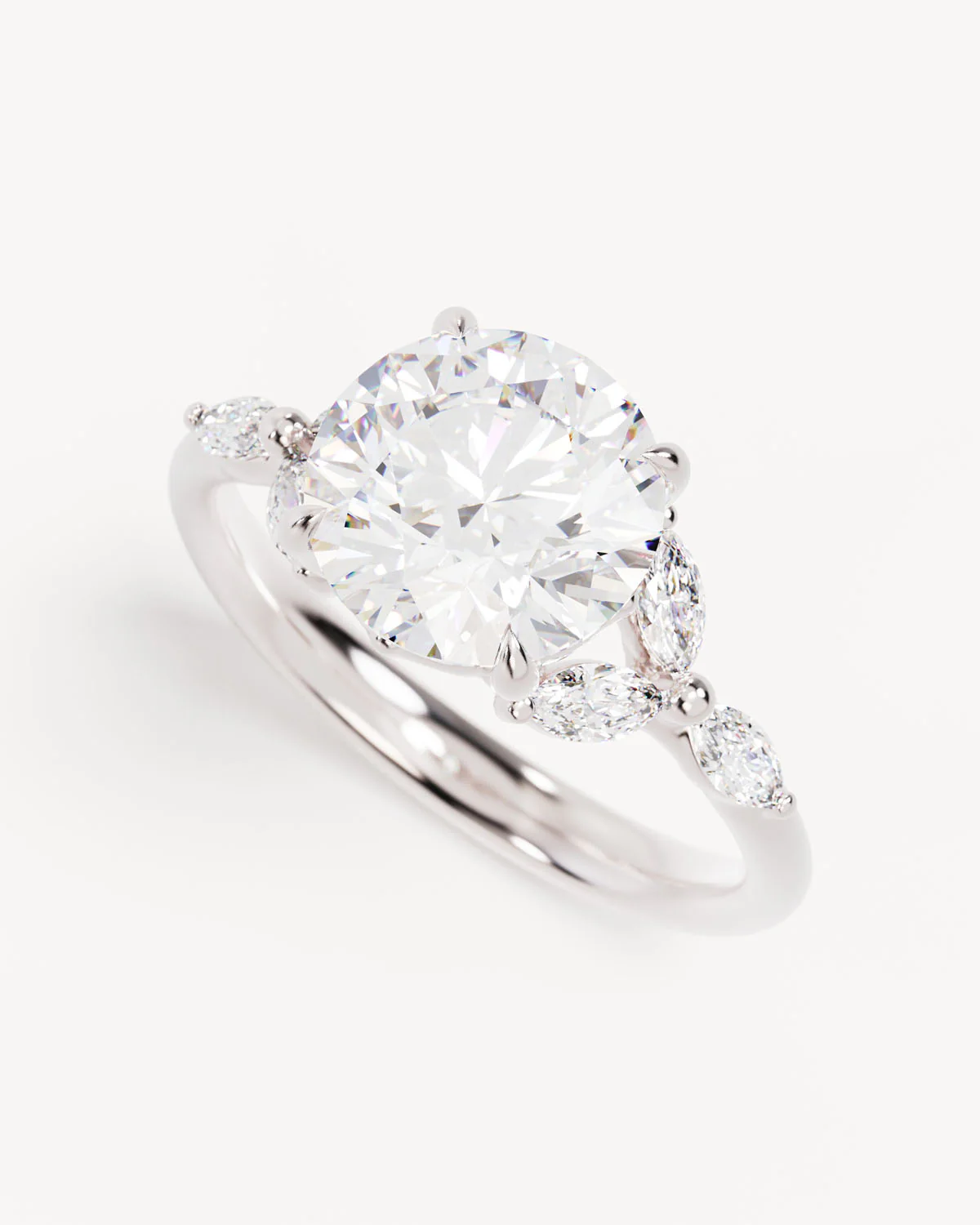 18k Solid White Gold Lotus Bloom Engagement Ring - Round 2.5ct - Image 5