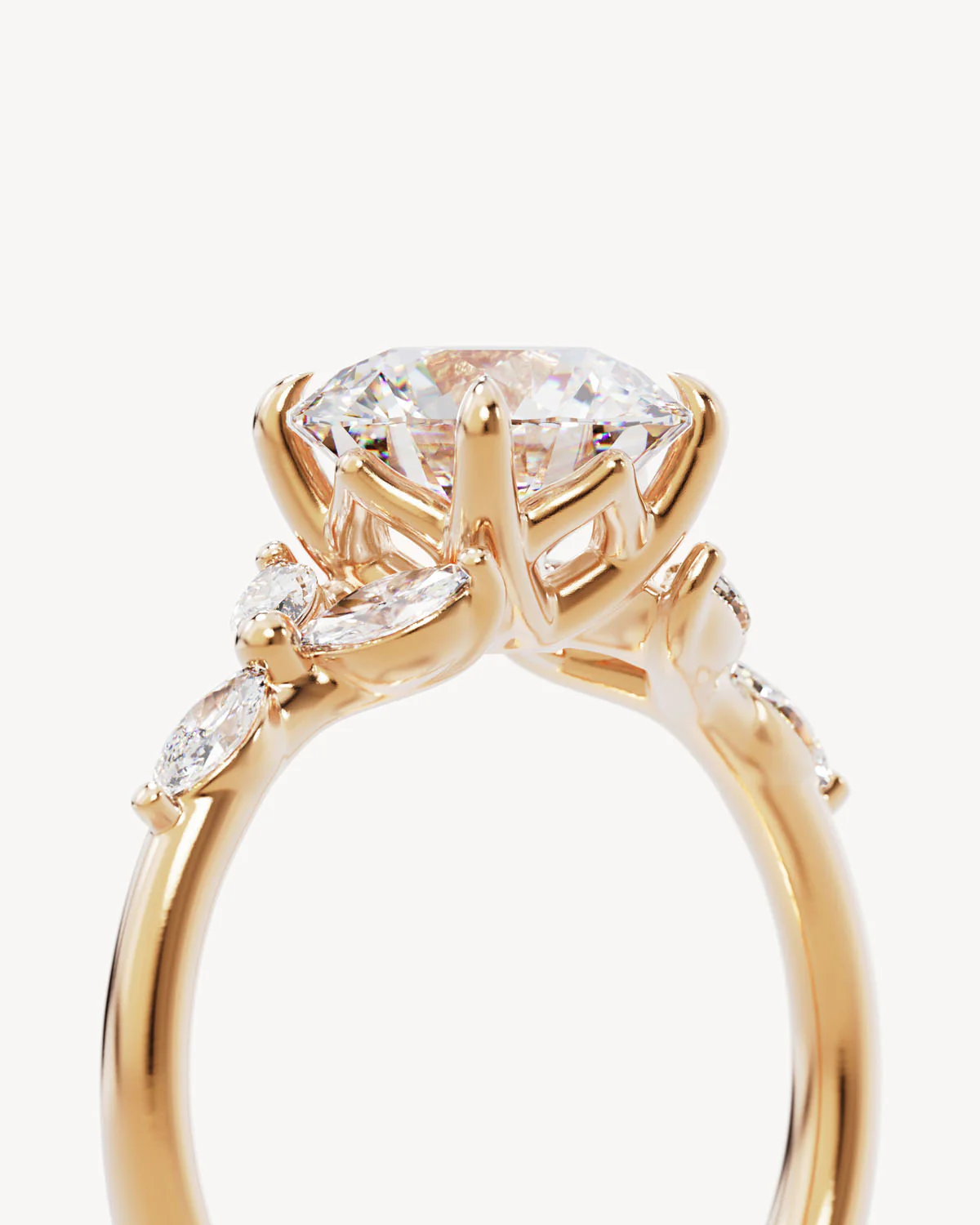 18k Solid Gold Lotus Bloom Engagement Ring - Round 2ct - Image 3