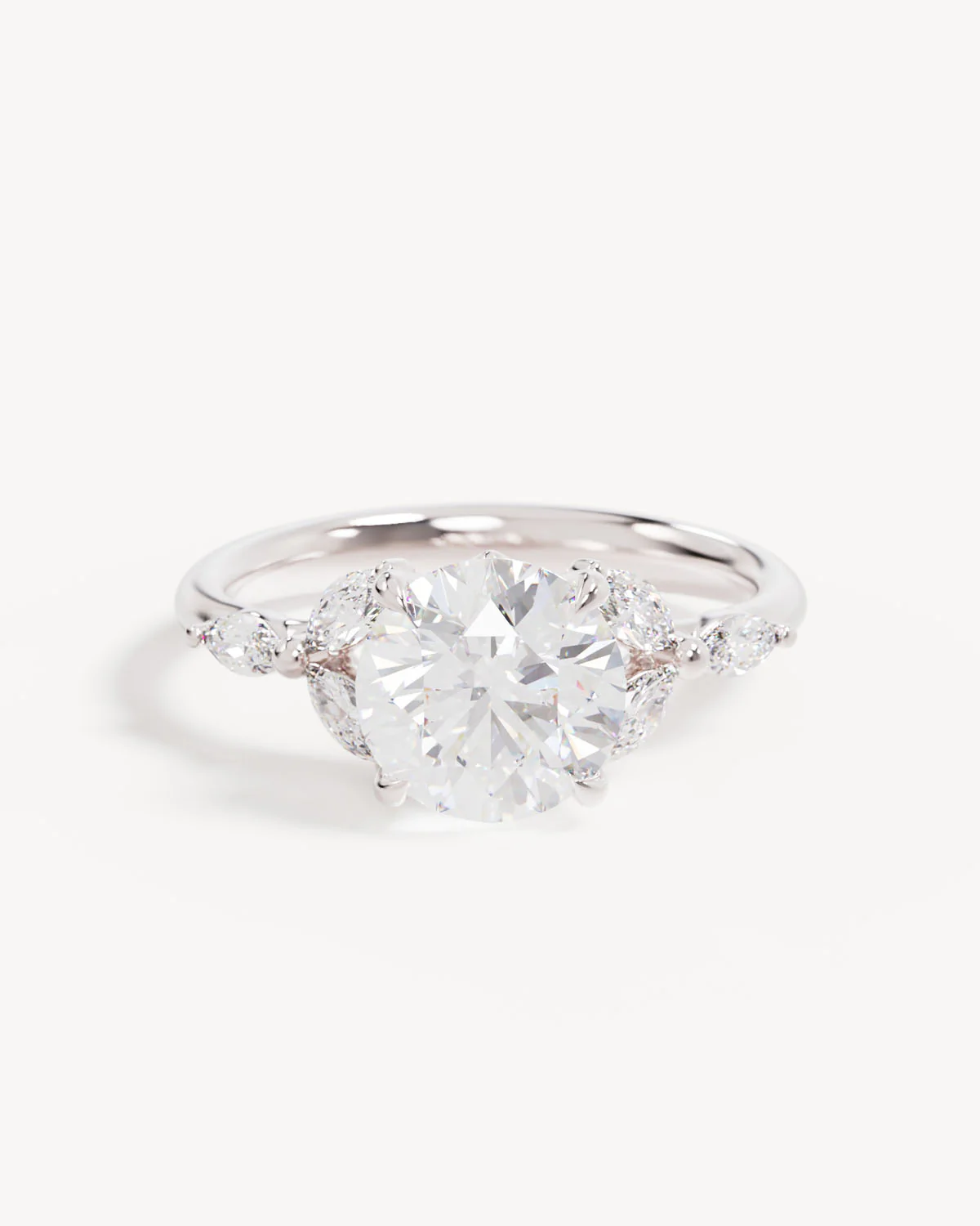 18k Solid White Gold Lotus Bloom Engagement Ring - Round 2ct