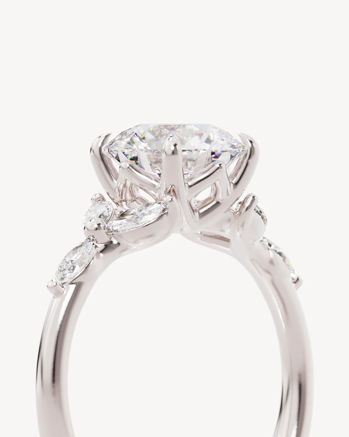 18k Solid White Gold Lotus Bloom Engagement Ring - Round 2ct - Image 3