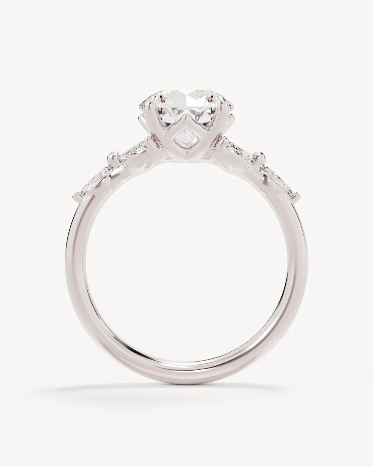 18k Solid White Gold Lotus Bloom Engagement Ring - Round 2ct - Image 4