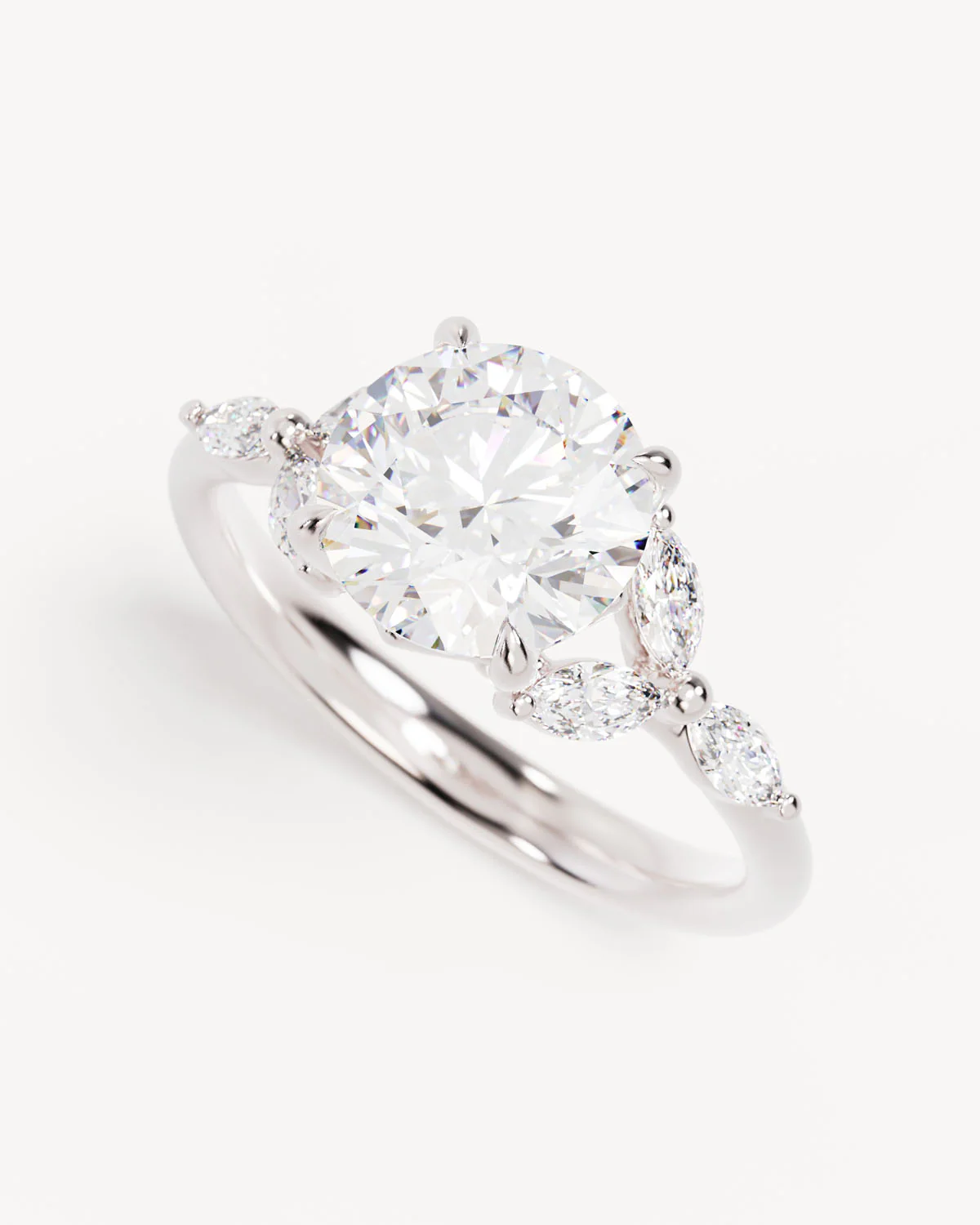 18k Solid White Gold Lotus Bloom Engagement Ring - Round 2ct - Image 5