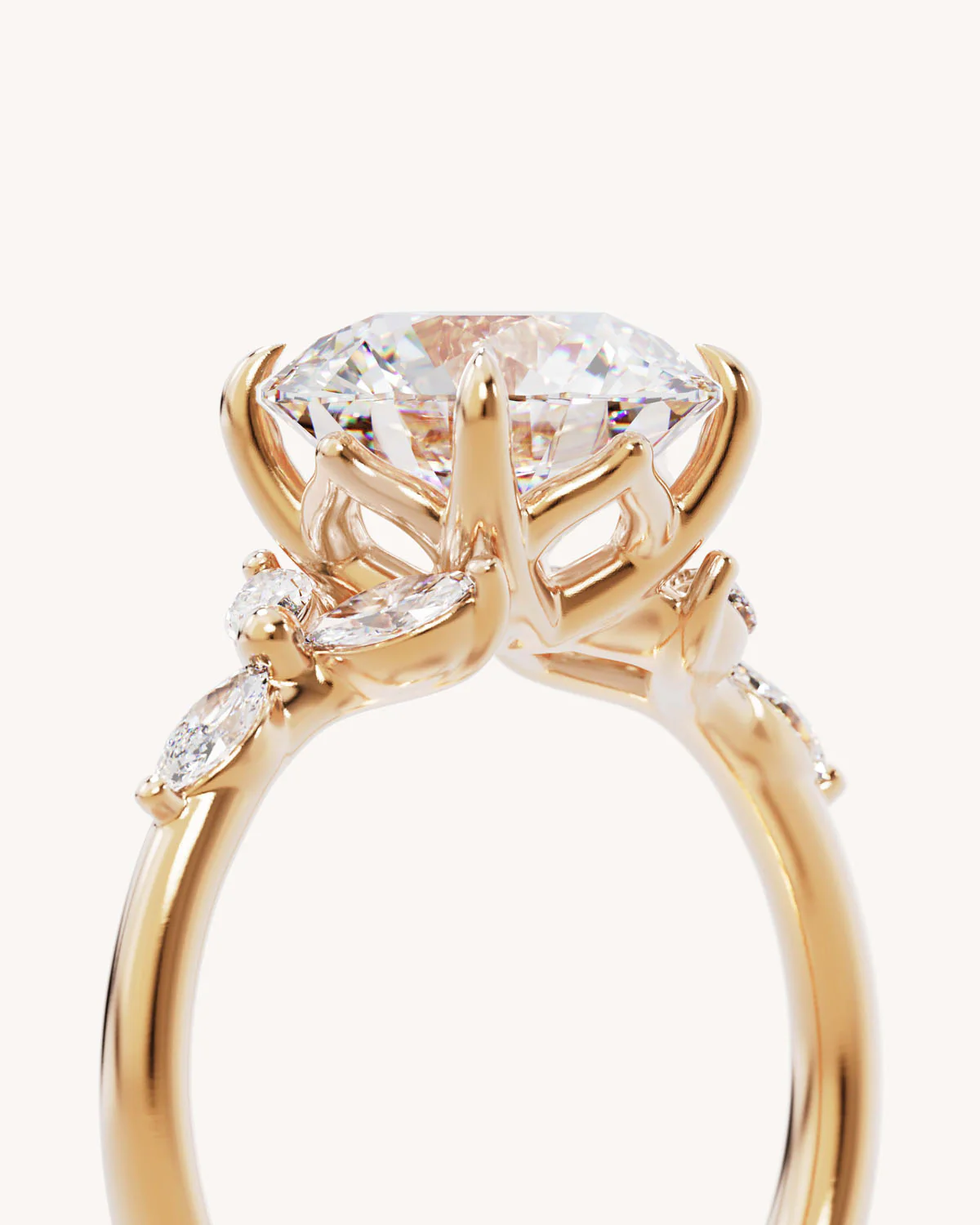 18k Solid Gold Lotus Bloom Engagement Ring - Round 3ct - Image 3