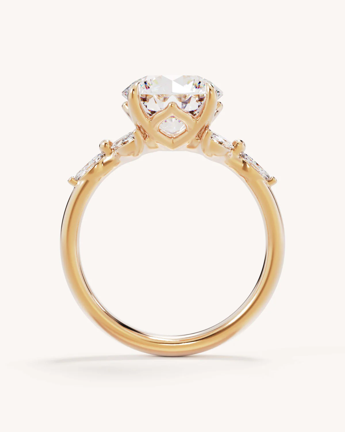 18k Solid Gold Lotus Bloom Engagement Ring - Round 3ct - Image 4