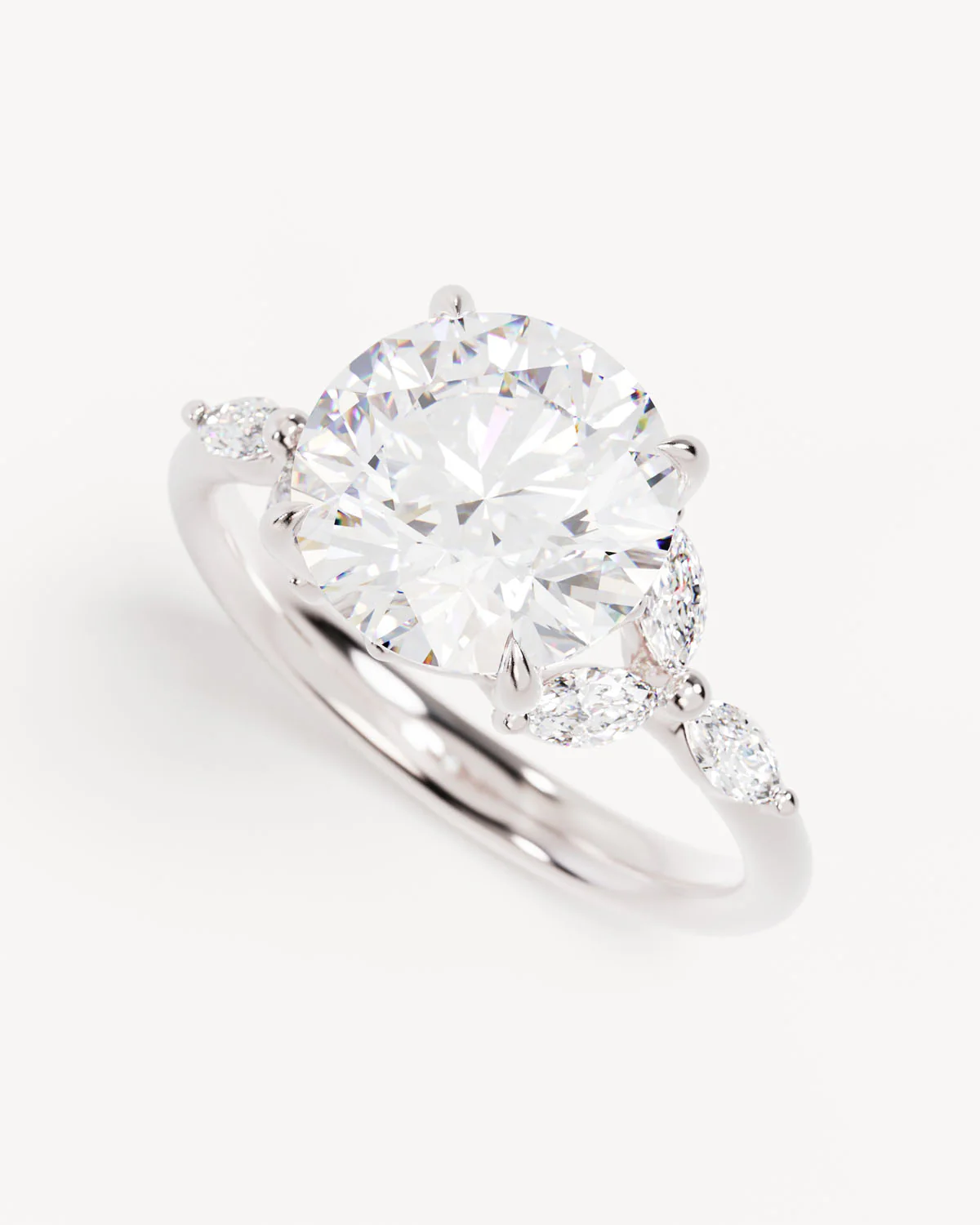 18k Solid White Gold Lotus Bloom Engagement Ring - Round 3ct