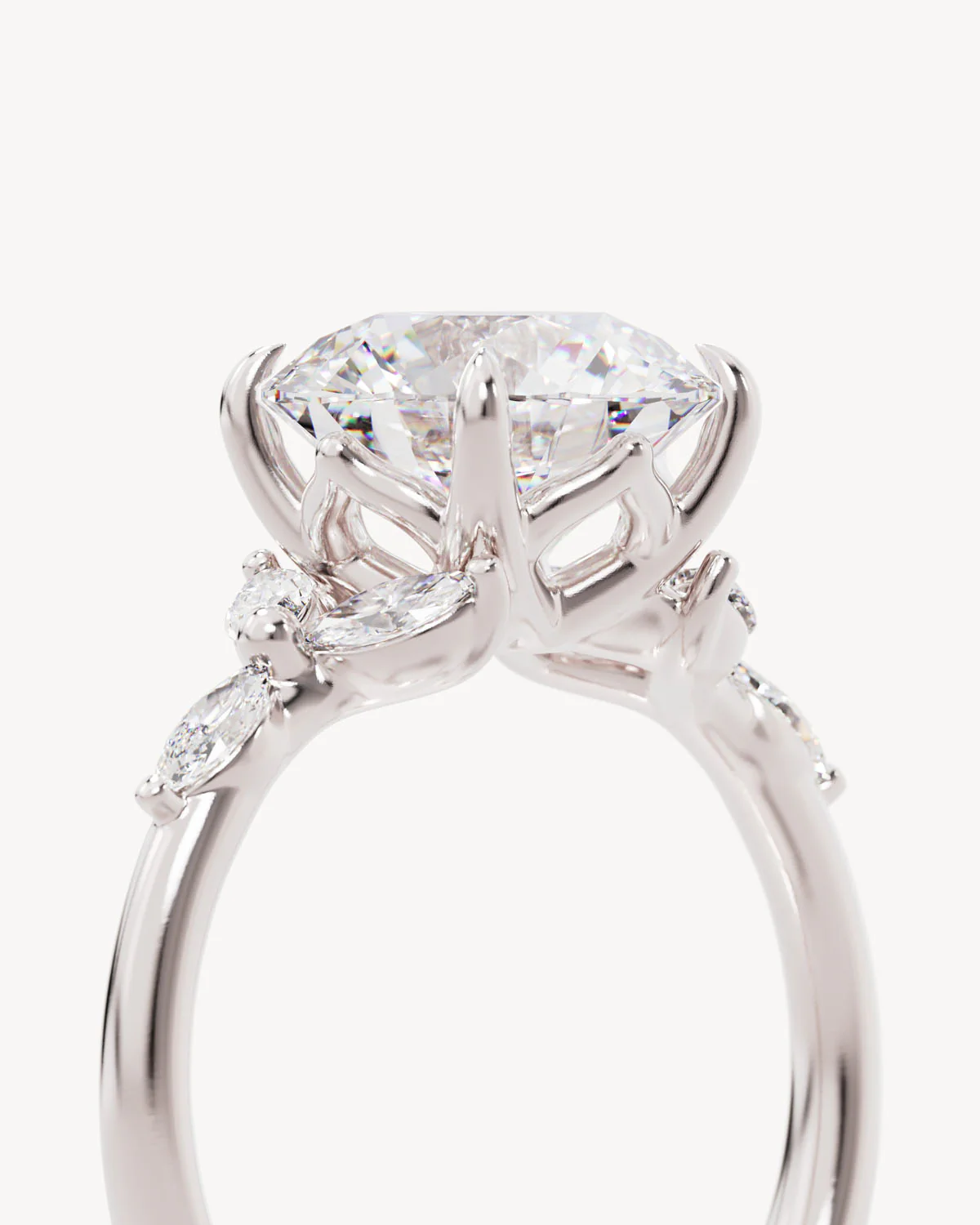 18k Solid White Gold Lotus Bloom Engagement Ring - Round 3ct - Image 4