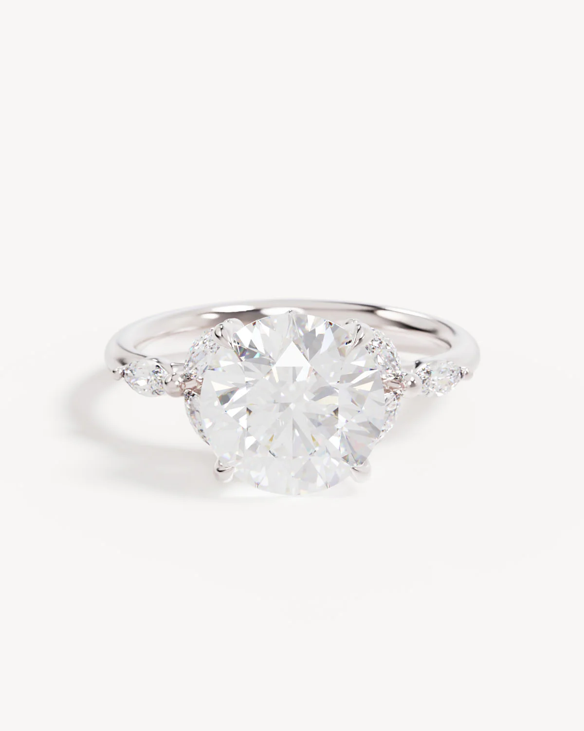 18k Solid White Gold Lotus Bloom Engagement Ring - Round 3ct - Image 5