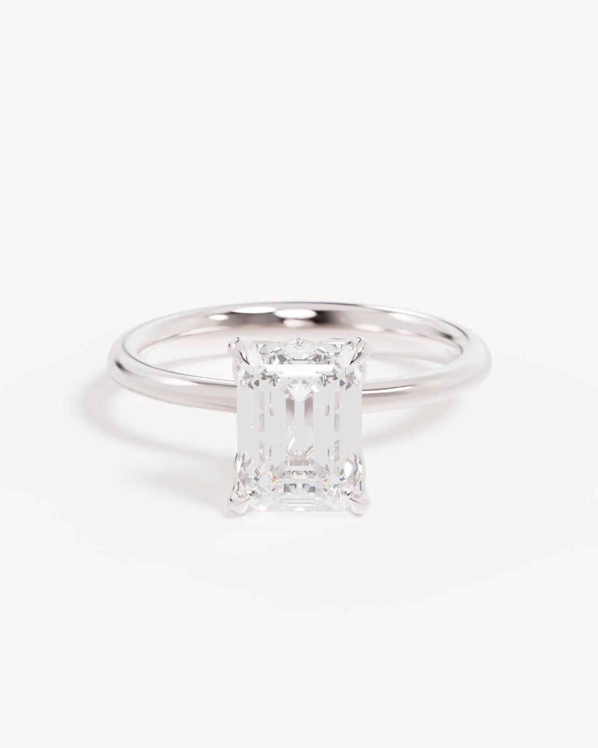 18k Solid White Gold Lotus Solitaire Engagement Ring - Emerald 1.5ct